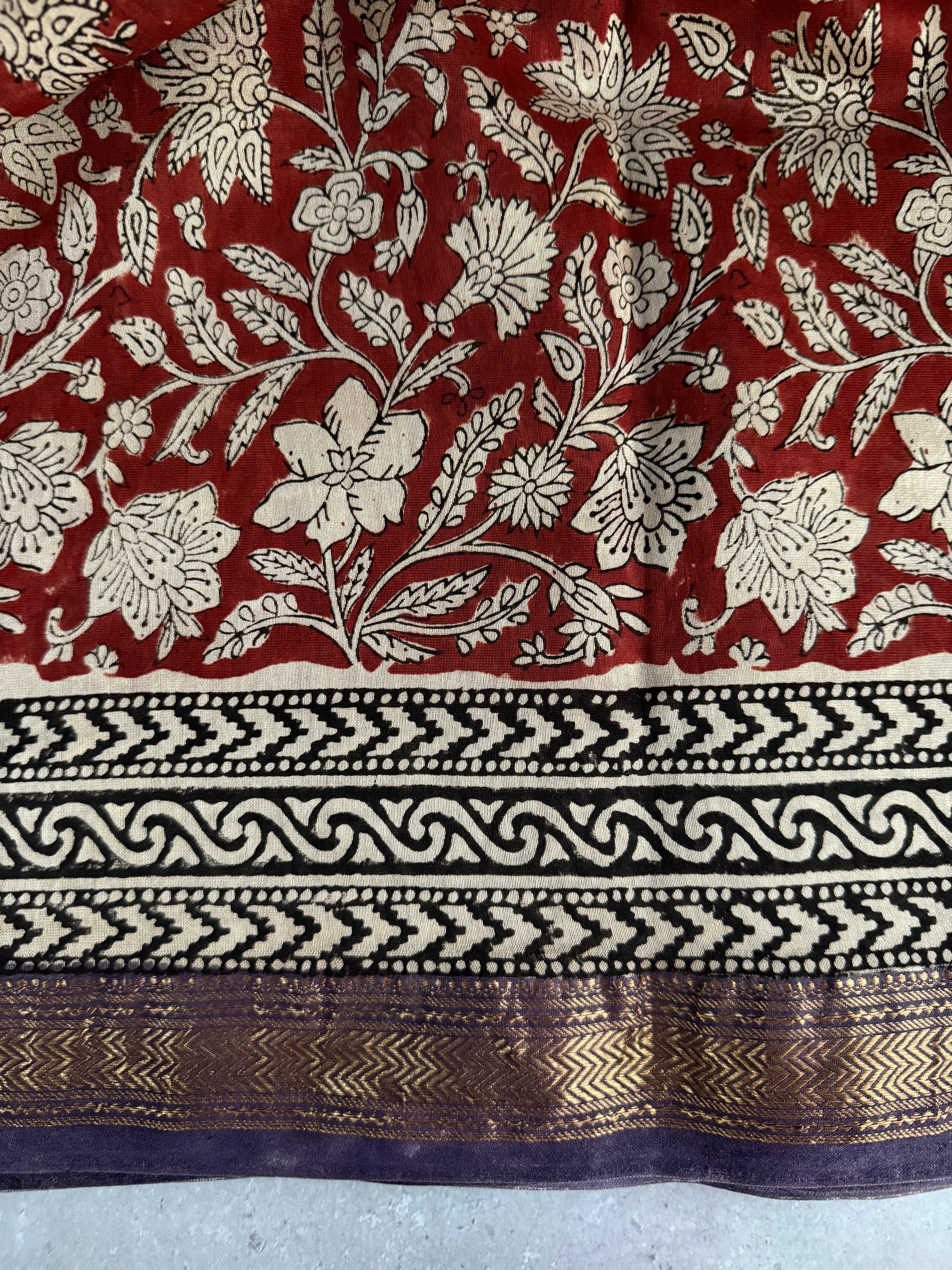 Lakshita | Maroon Block Printed Maheshwari Saree