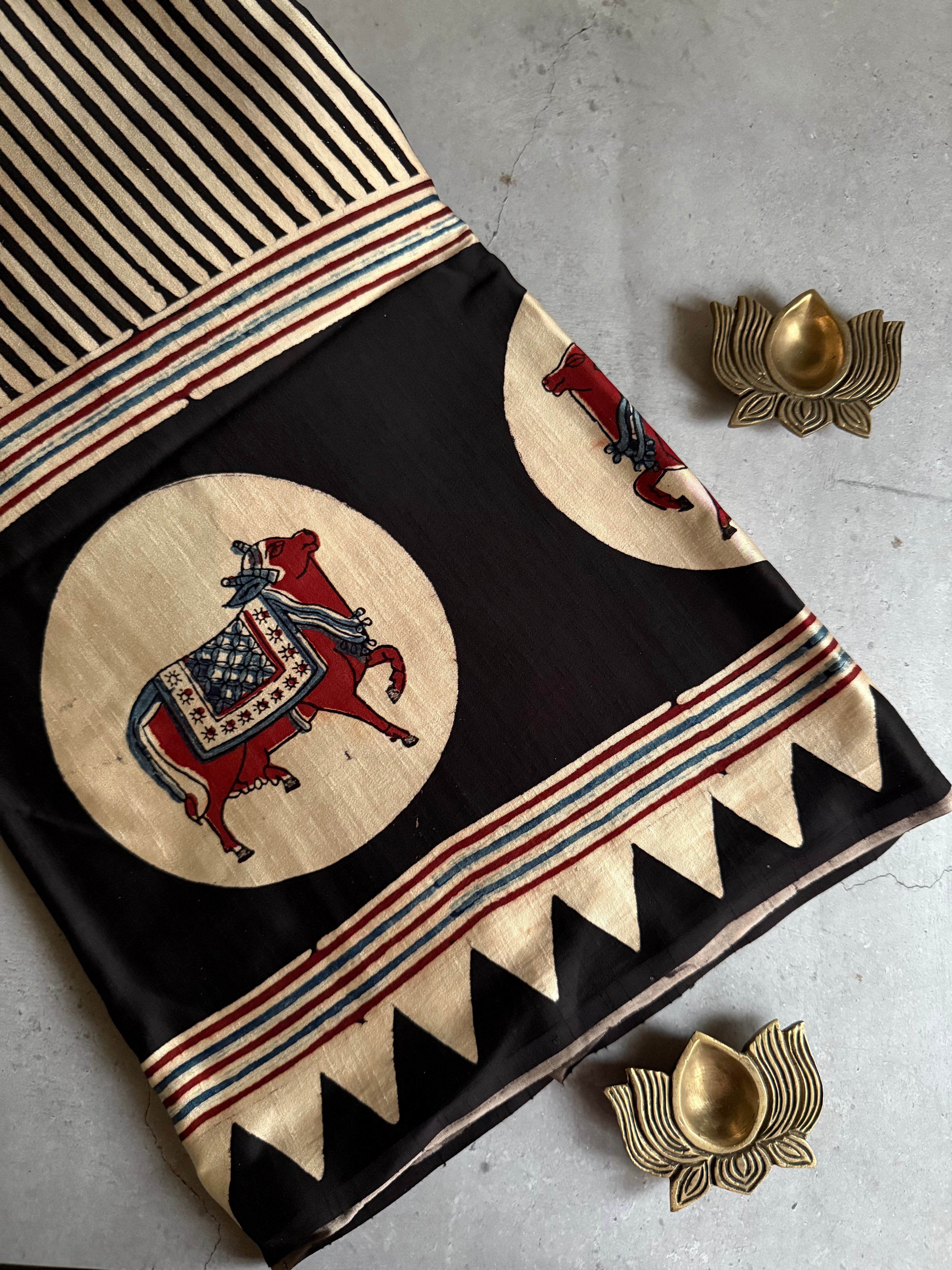 Vindhya | Authentic Pichwai Block Printed Modal Silk Saree
