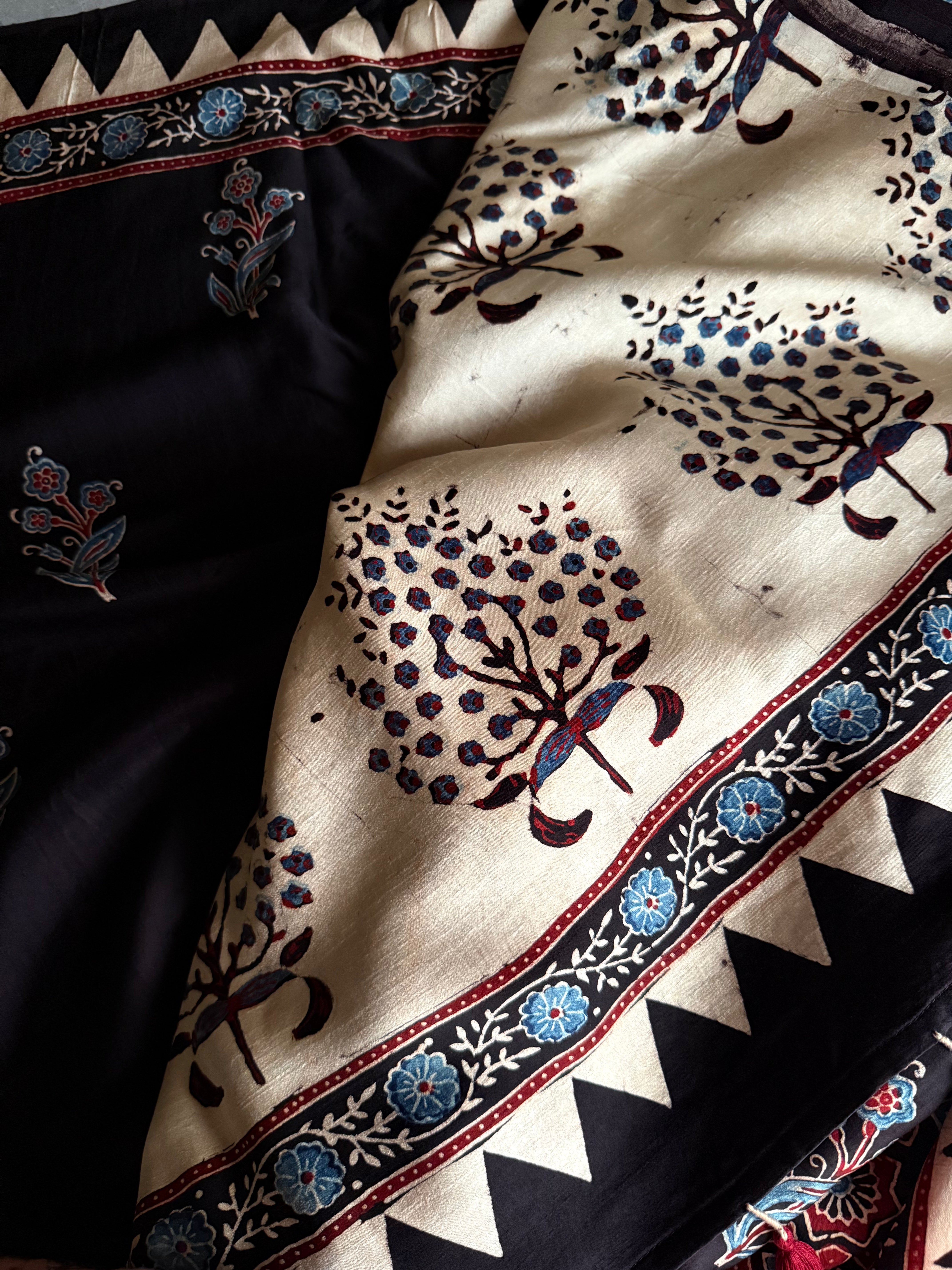 Tanamyee | Authentic Block Printed Modal Silk Saree