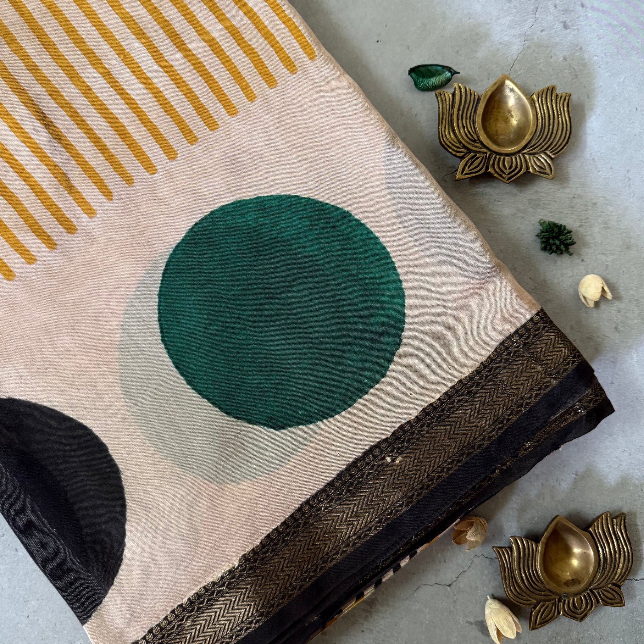 Tamra| Mustard Yellow Block Printed Maheshwari Saree