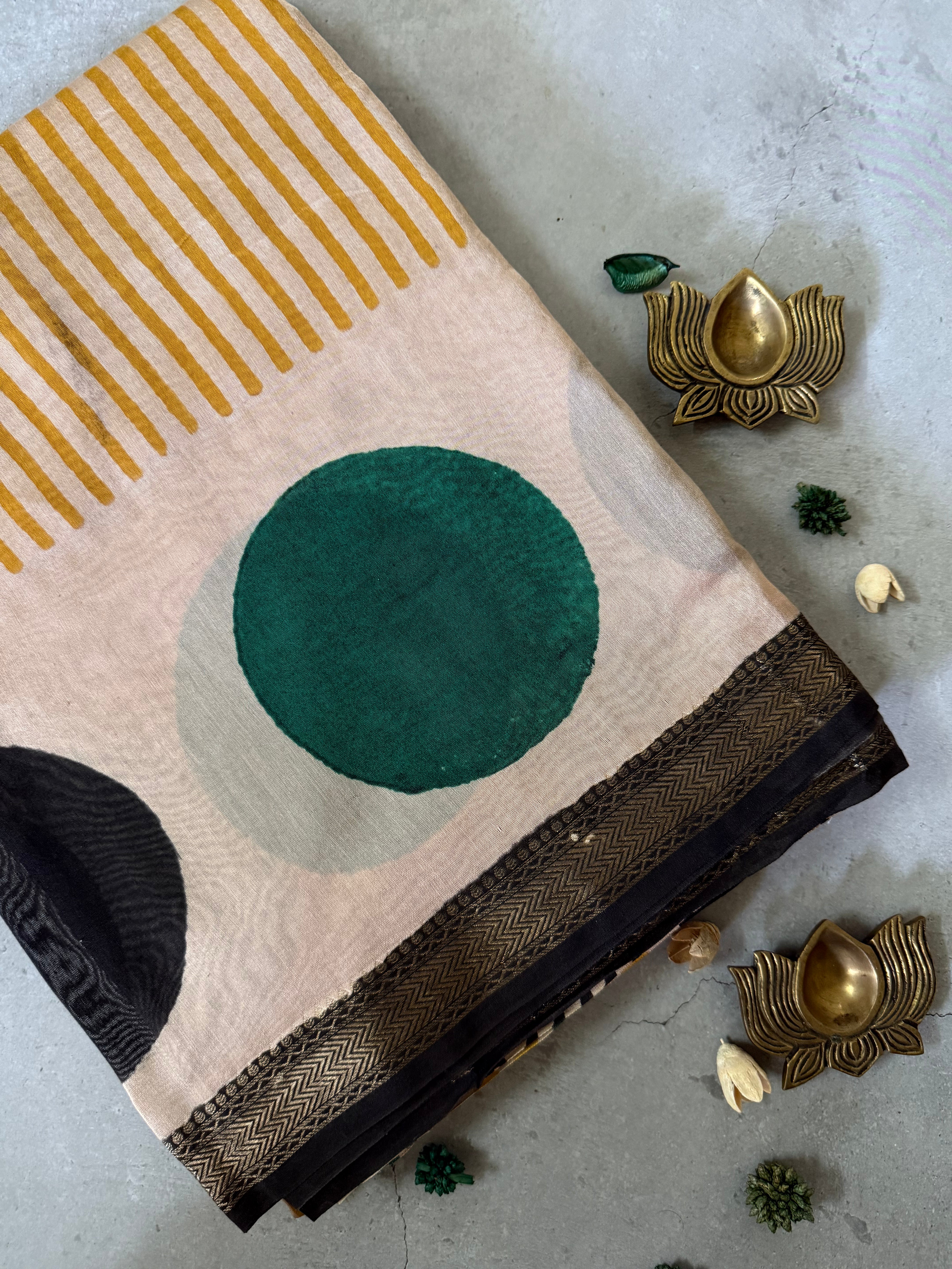 Tamra| Mustard Yellow Block Printed Maheshwari Saree