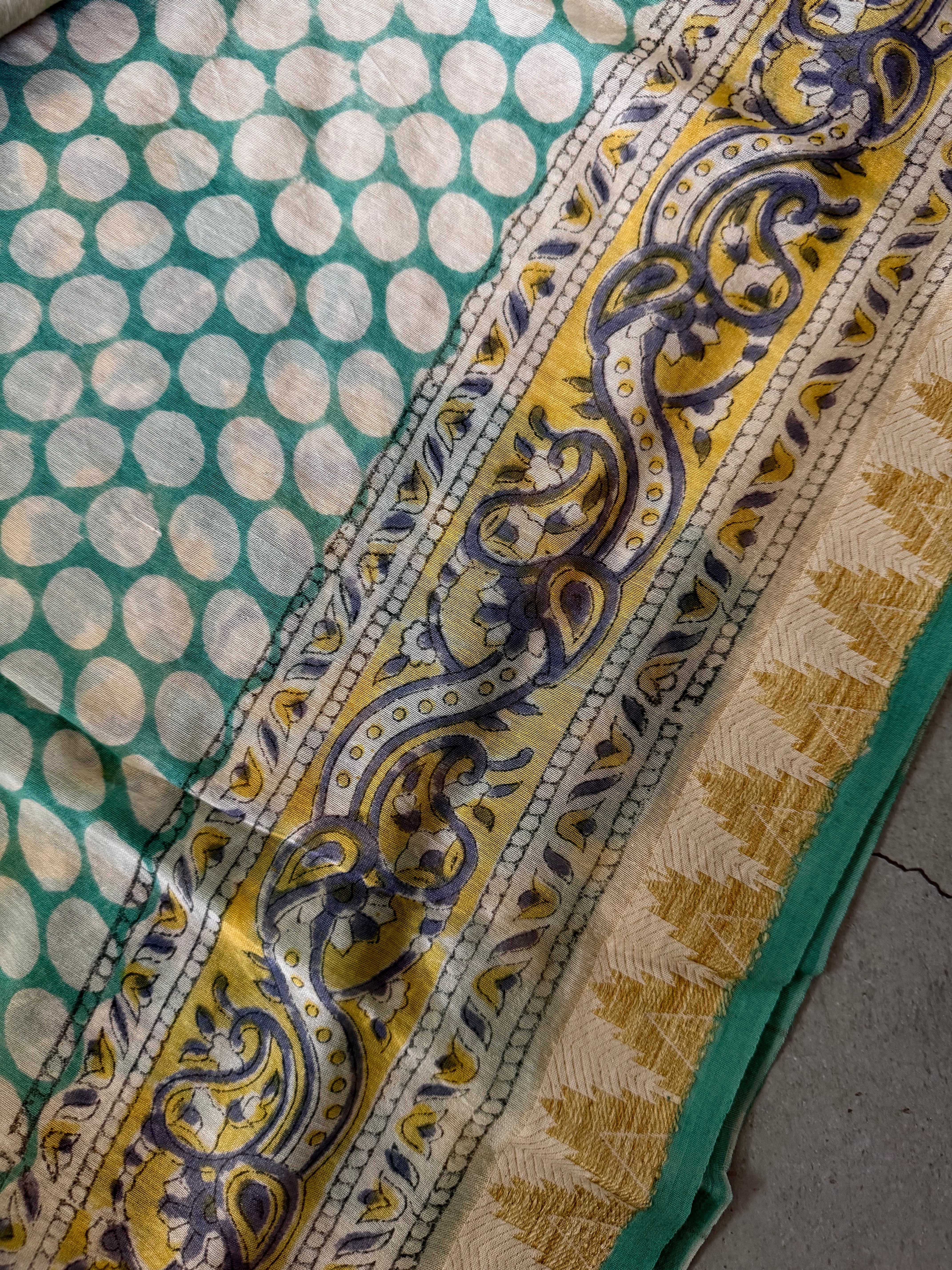 Parna | White and Blue Block Printed Maheshwari Saree