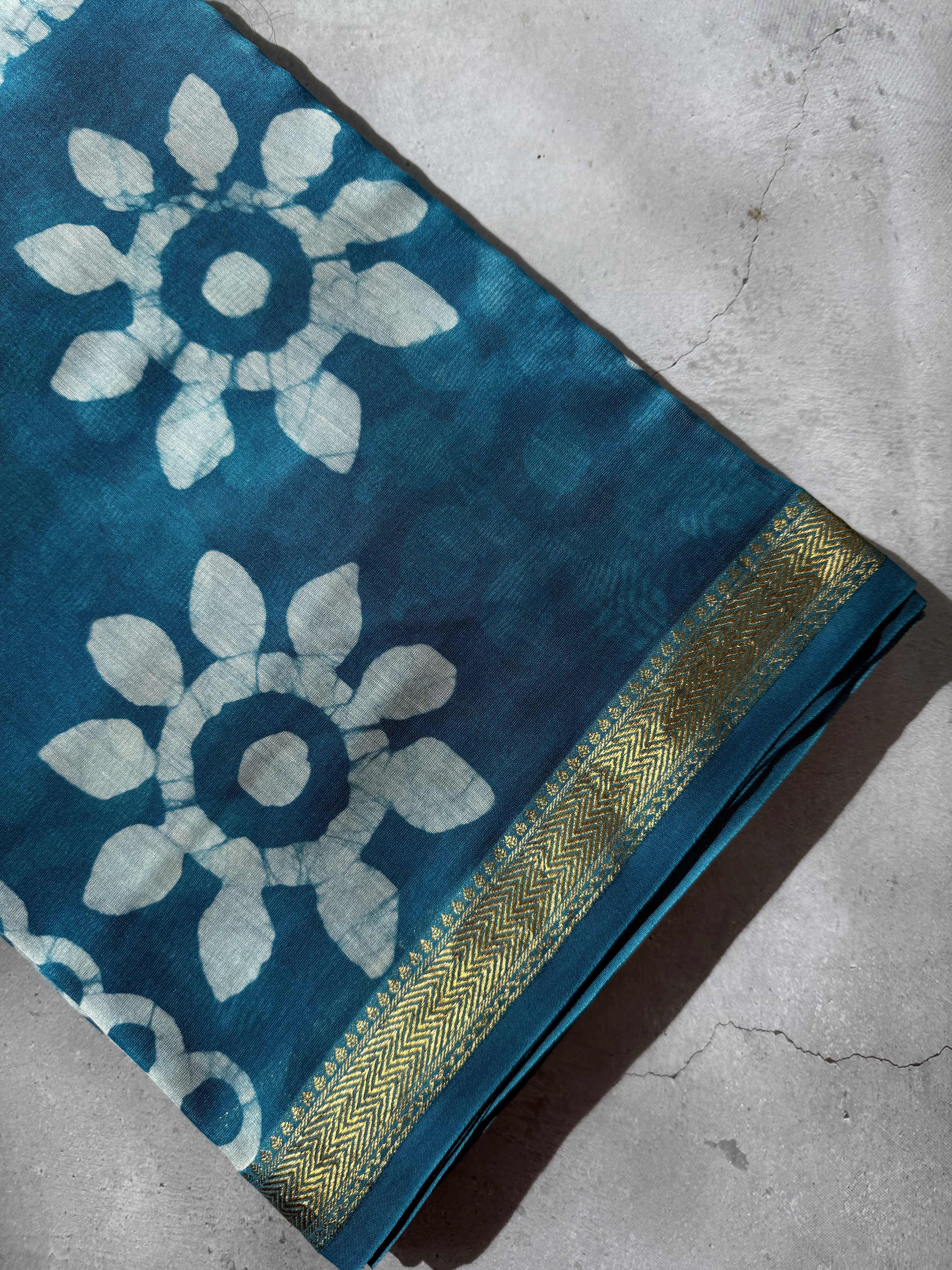Shilaa| Blue and white Block Printed Maheshwari Saree