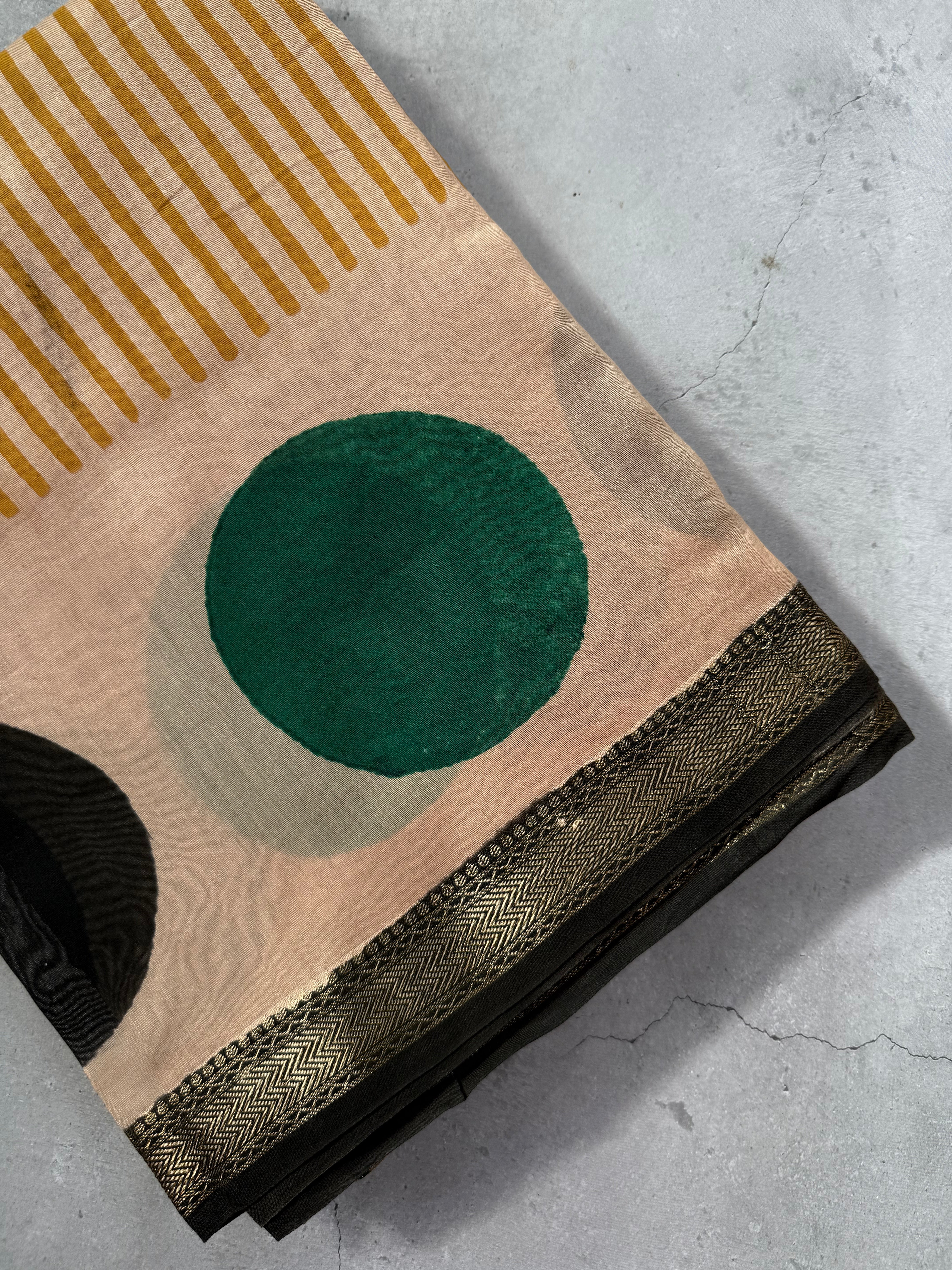 Tamra| Mustard Yellow Block Printed Maheshwari Saree