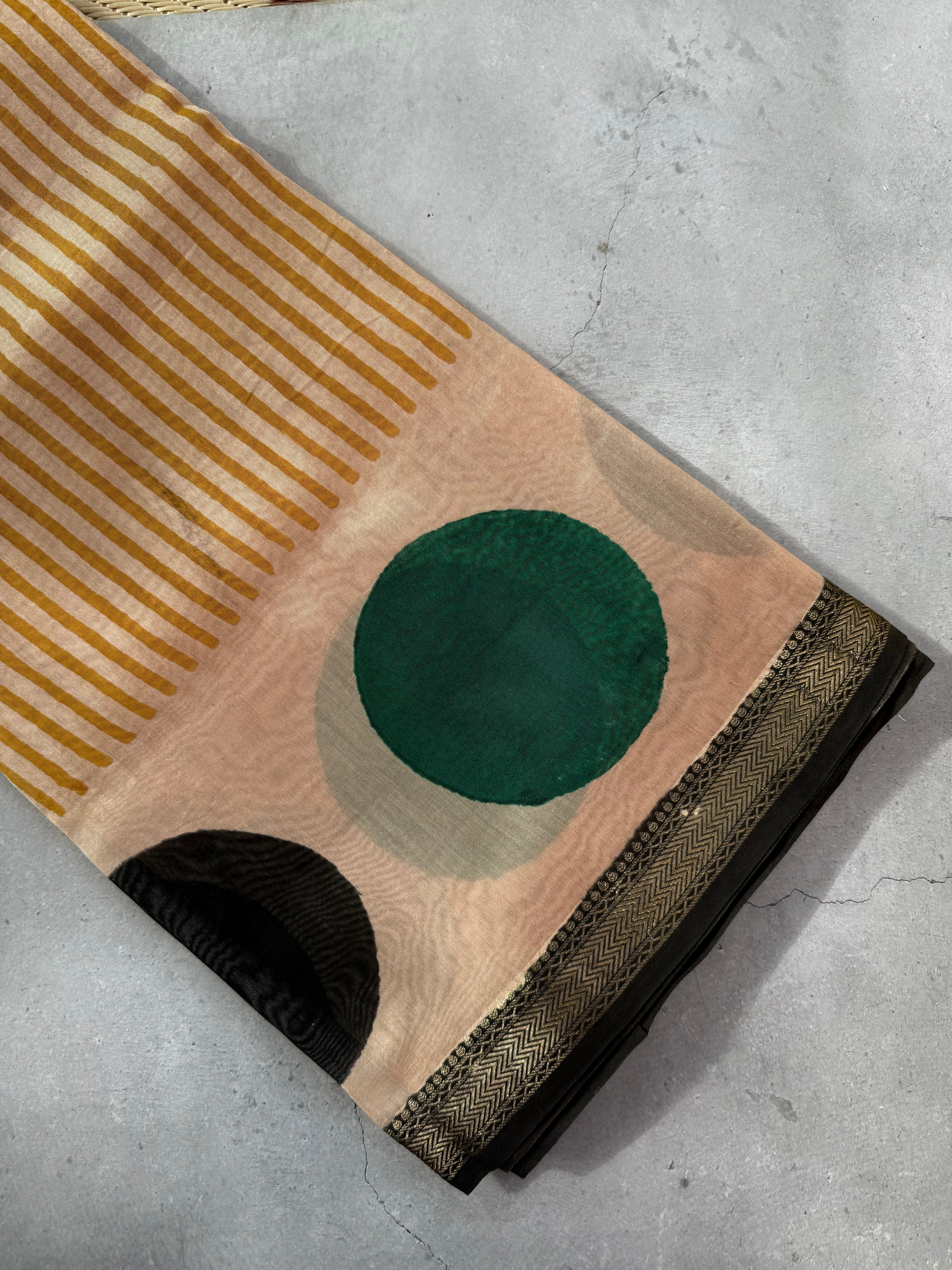 Tamra| Mustard Yellow Block Printed Maheshwari Saree