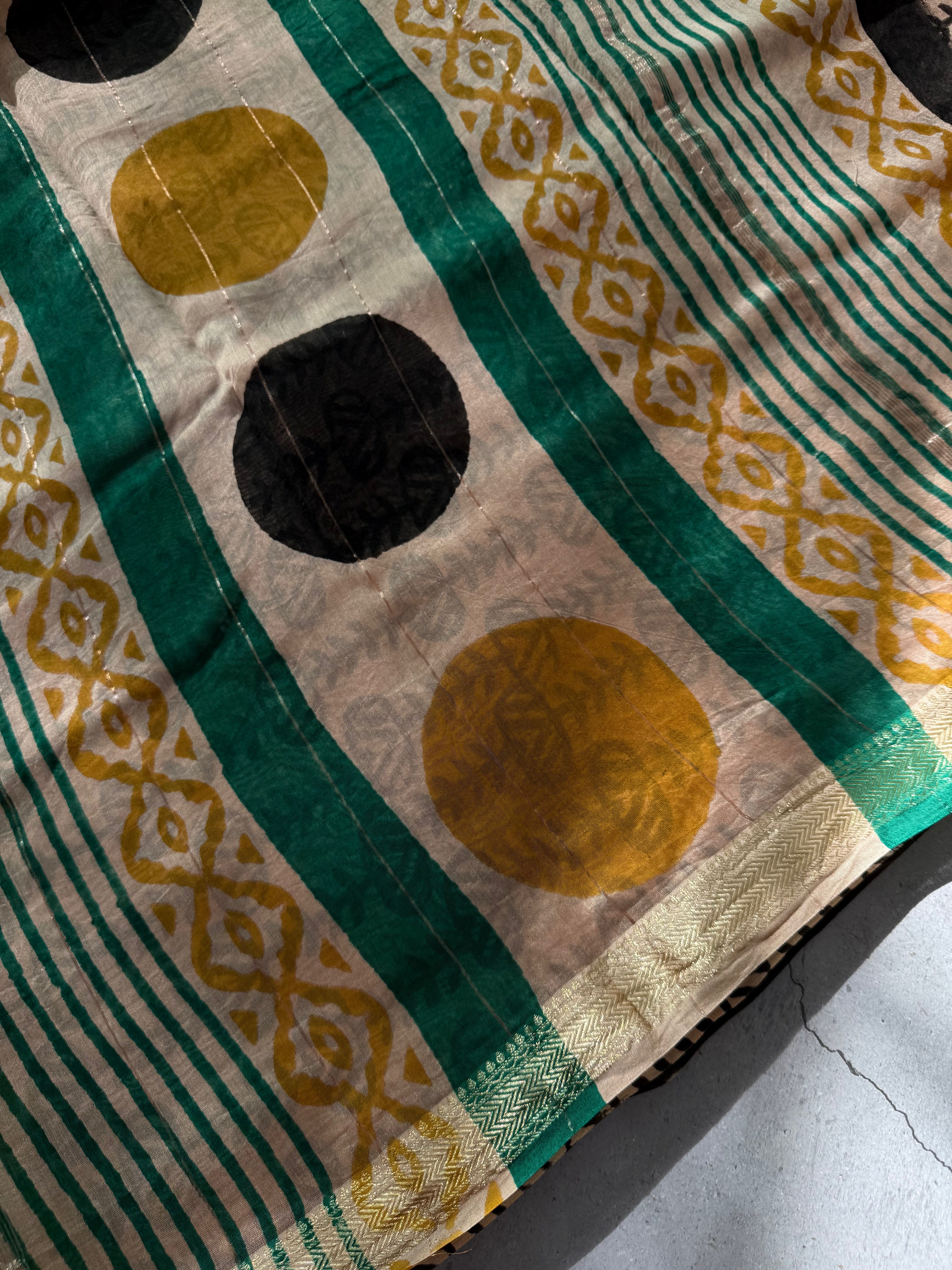 Tamra| Mustard Yellow Block Printed Maheshwari Saree