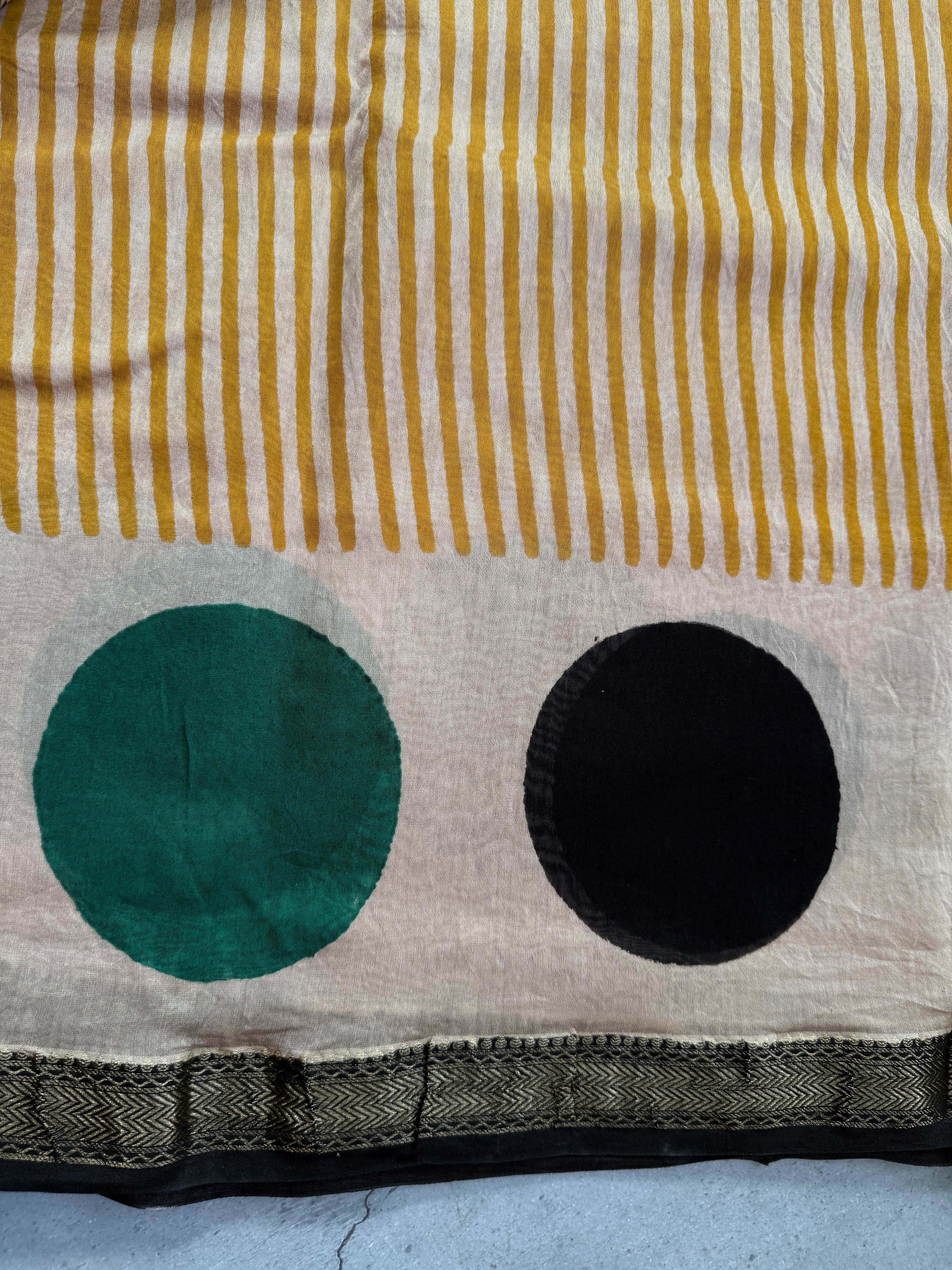 Tamra| Mustard Yellow Block Printed Maheshwari Saree