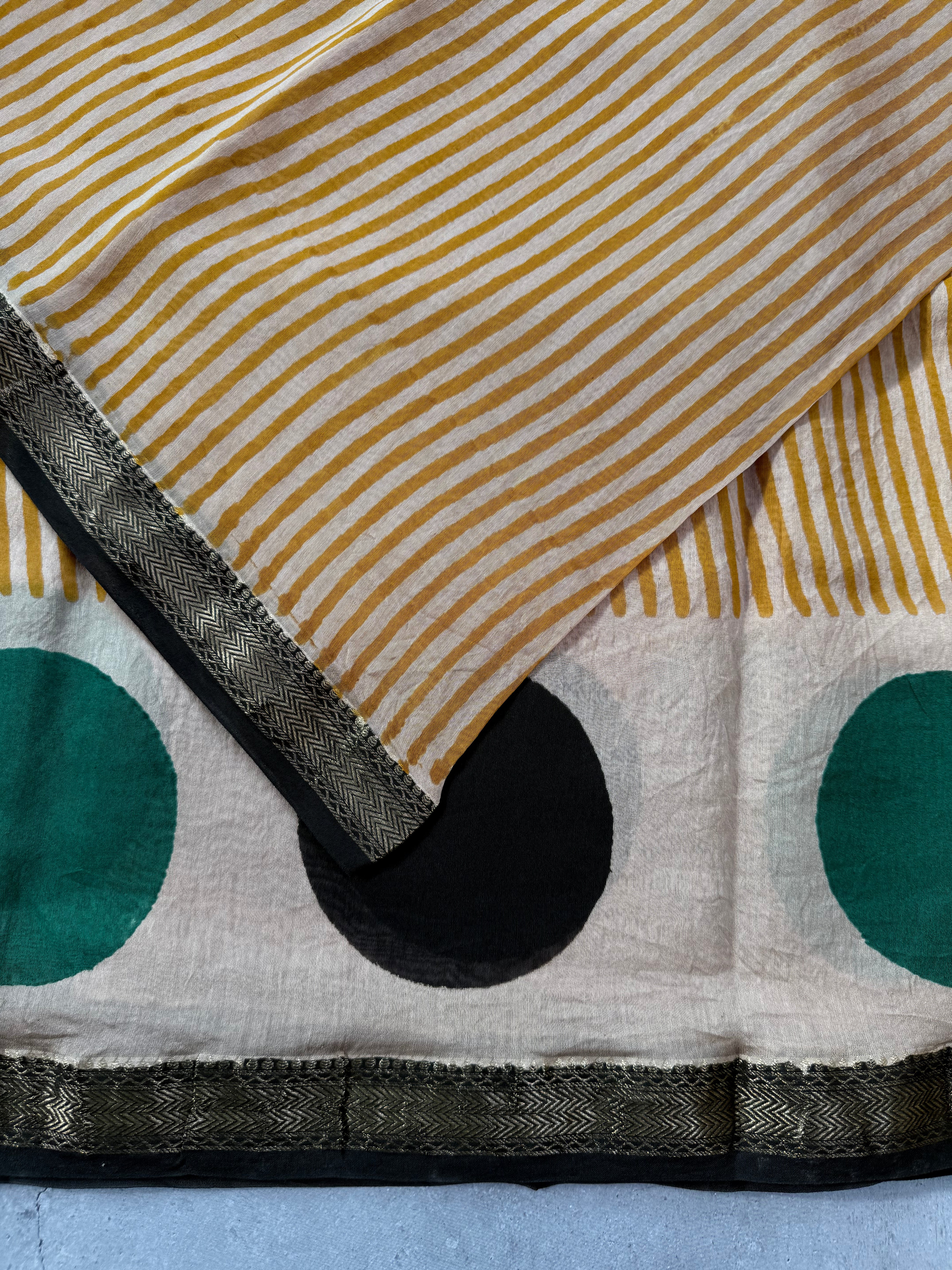 Tamra| Mustard Yellow Block Printed Maheshwari Saree