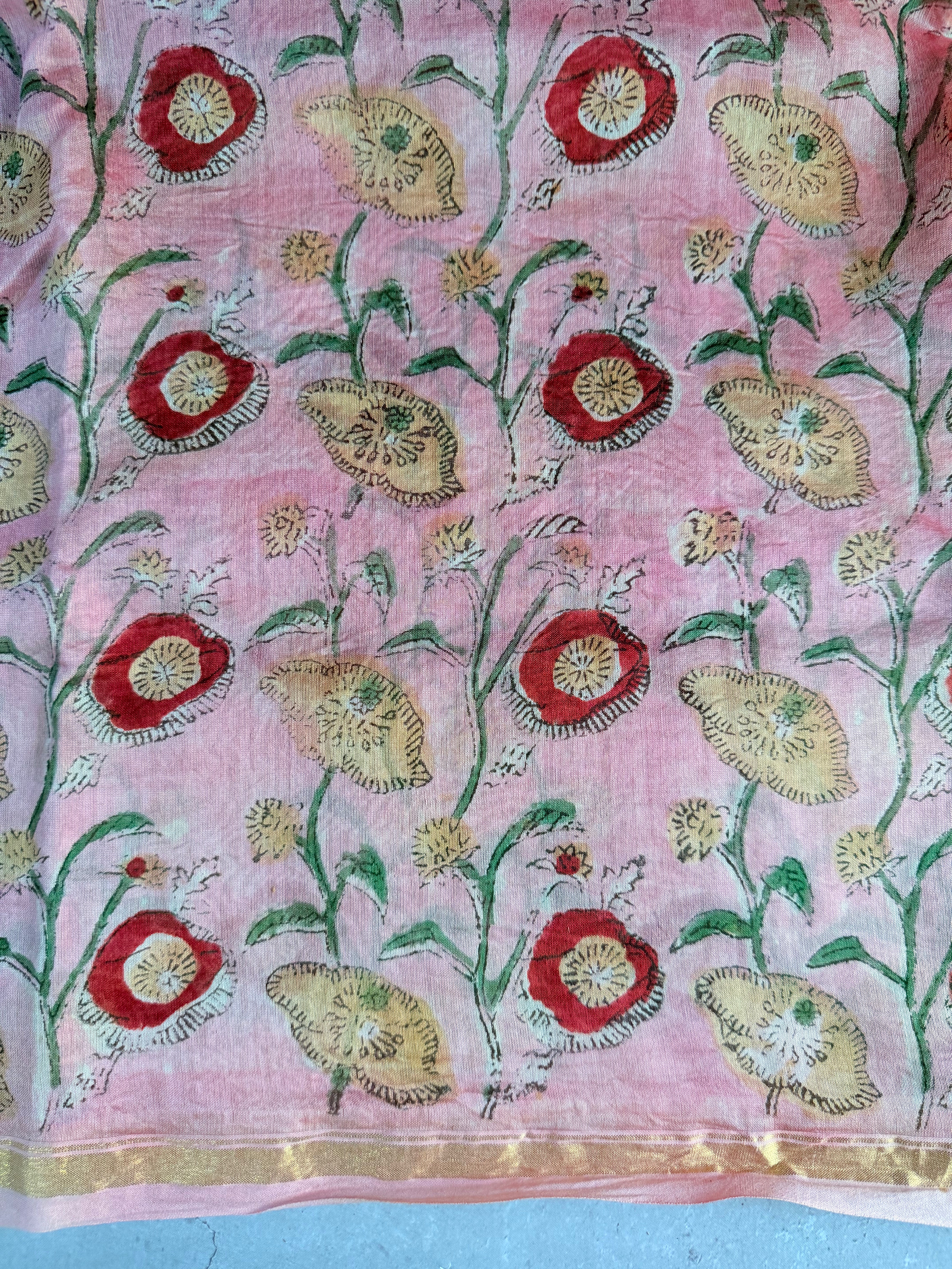 Mrinmayee | Pink Hand Block Printed Chanderi Saree