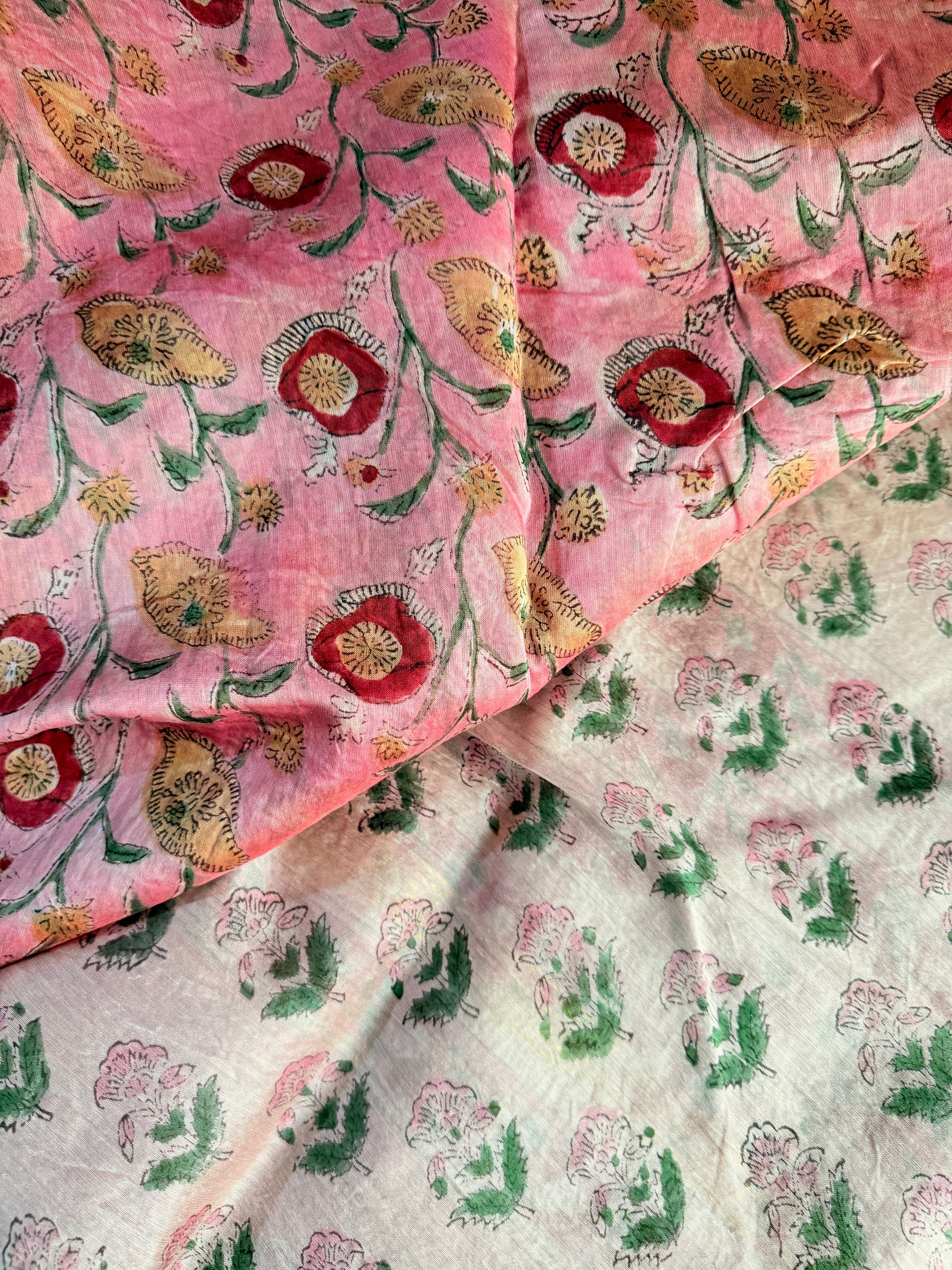Mrinmayee | Pink Hand Block Printed Chanderi Saree