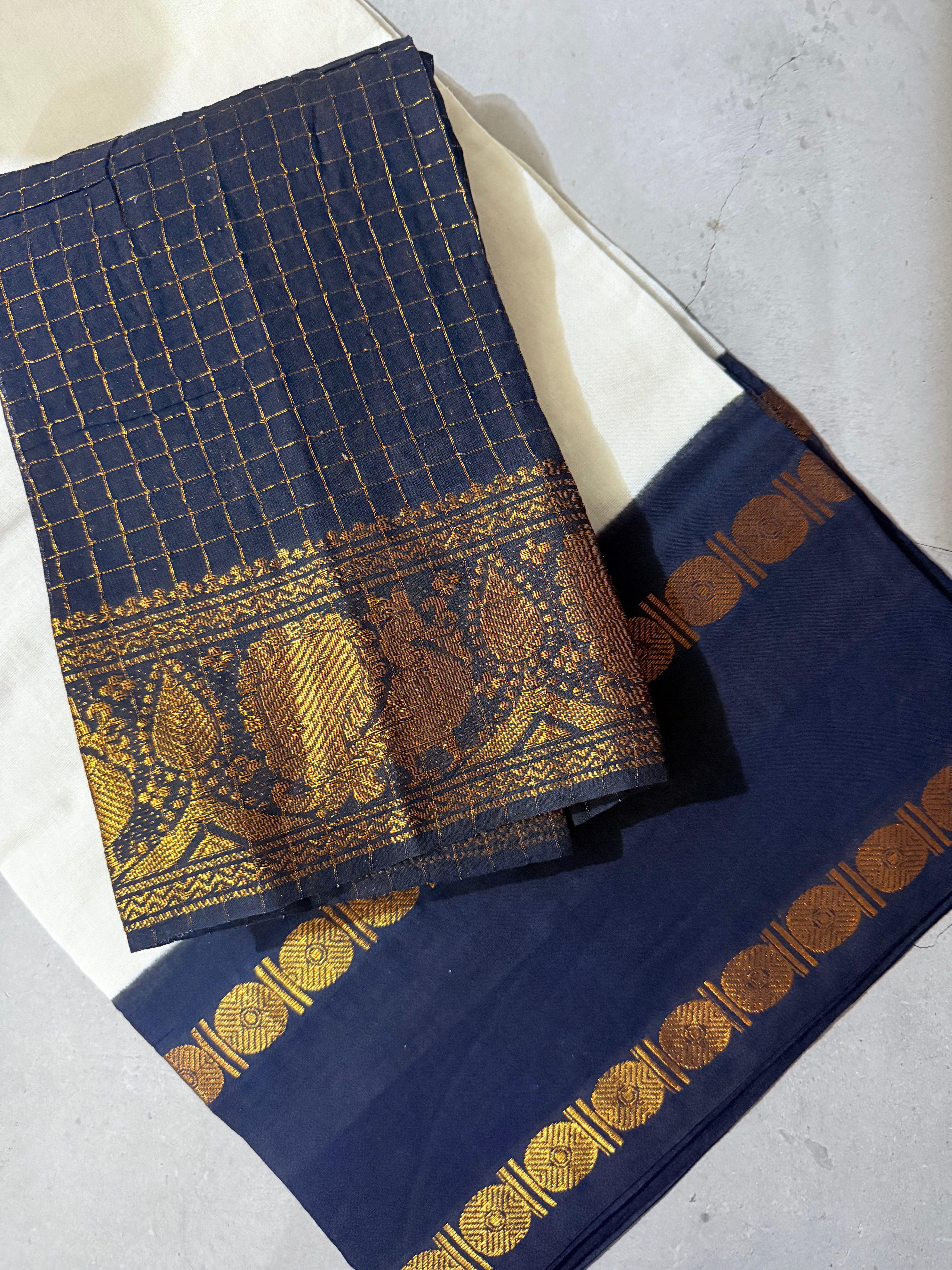 Antara | White and Black Sungudi Cotton Saree