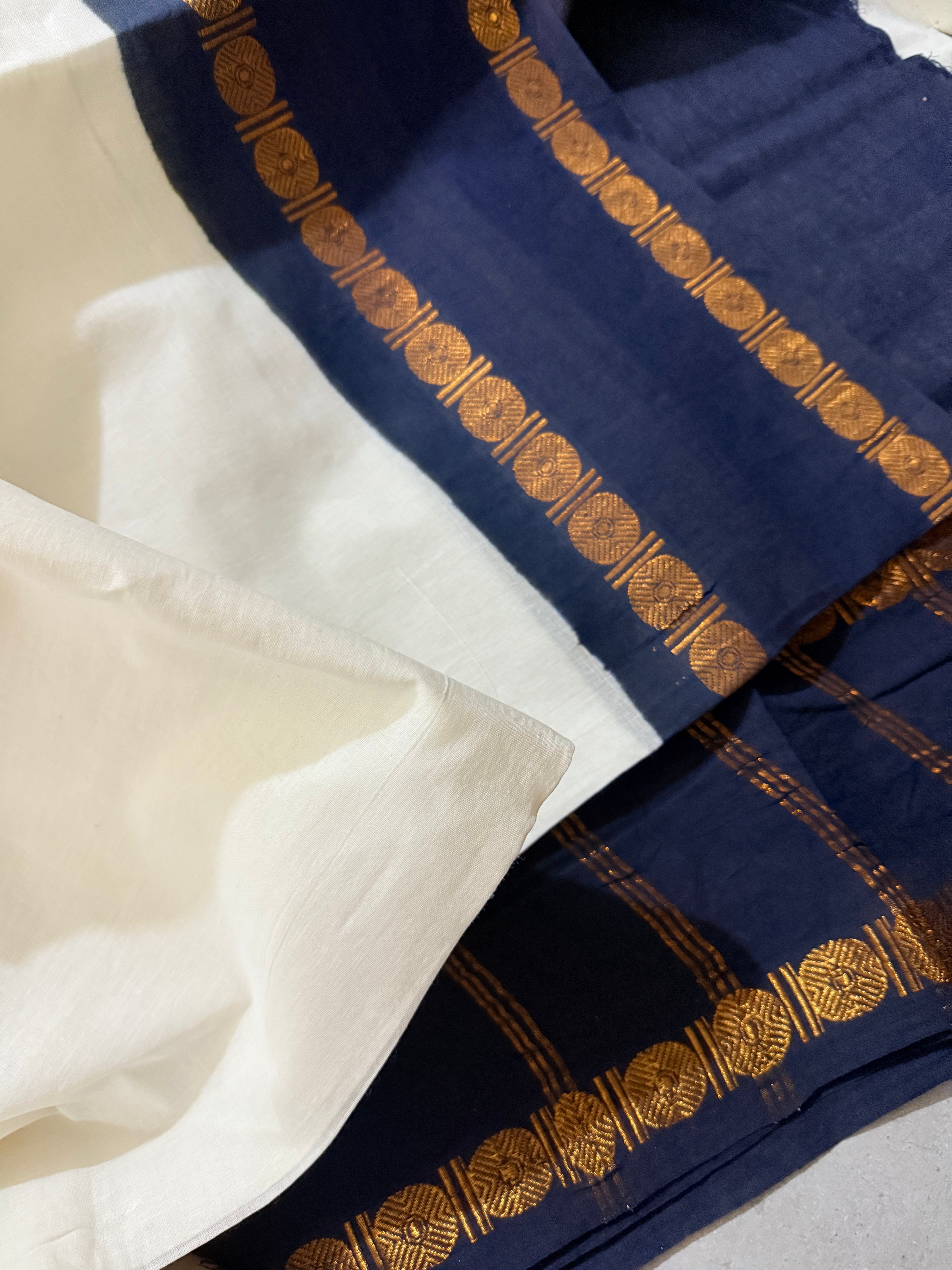 Antara | White and Black Sungudi Cotton Saree