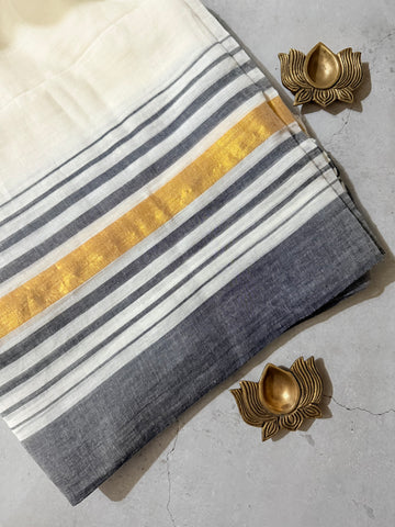 Radhe | White and Gold Mul Cotton Saree