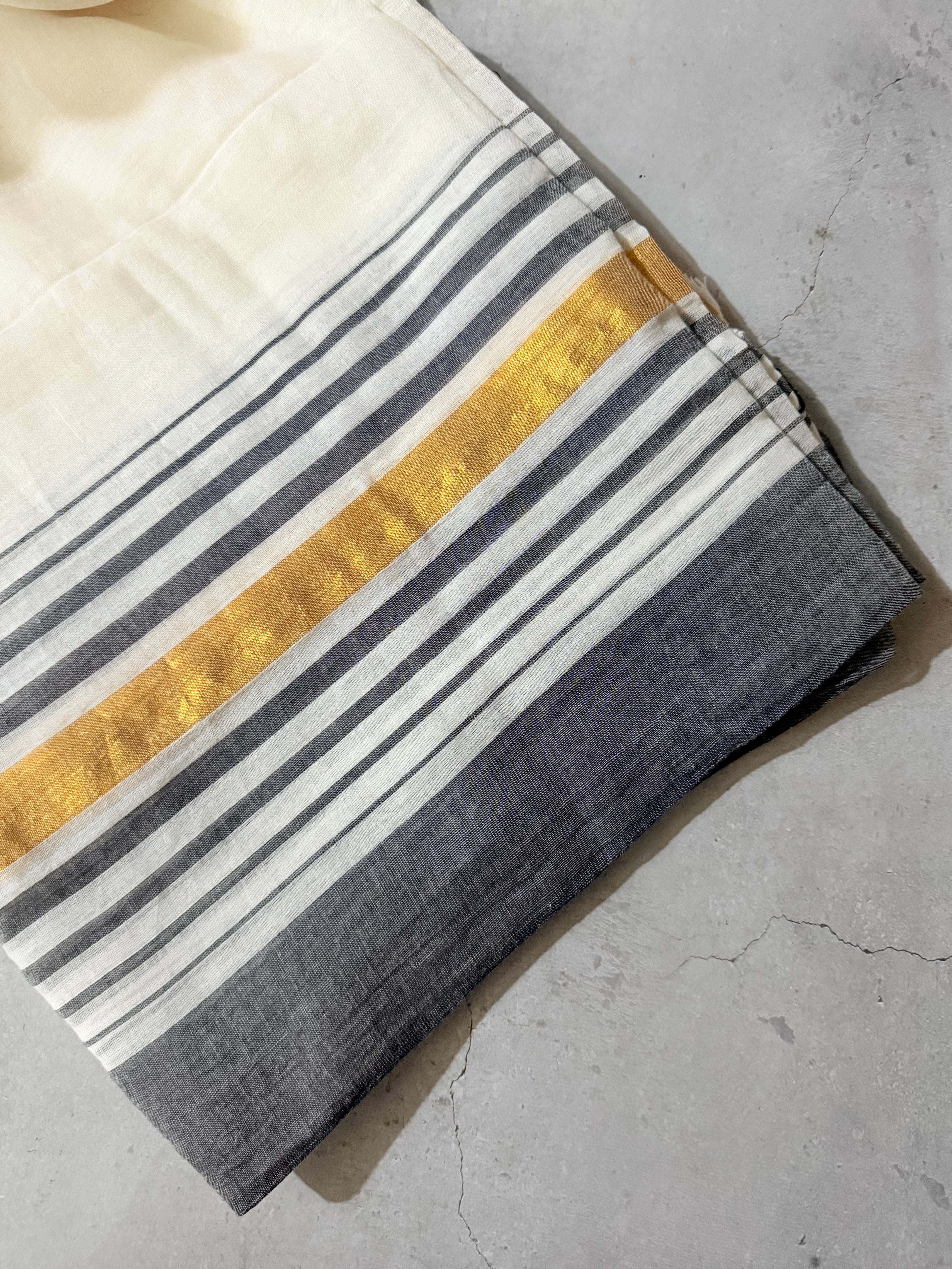 Radhe | White and Gold Mul Cotton Saree