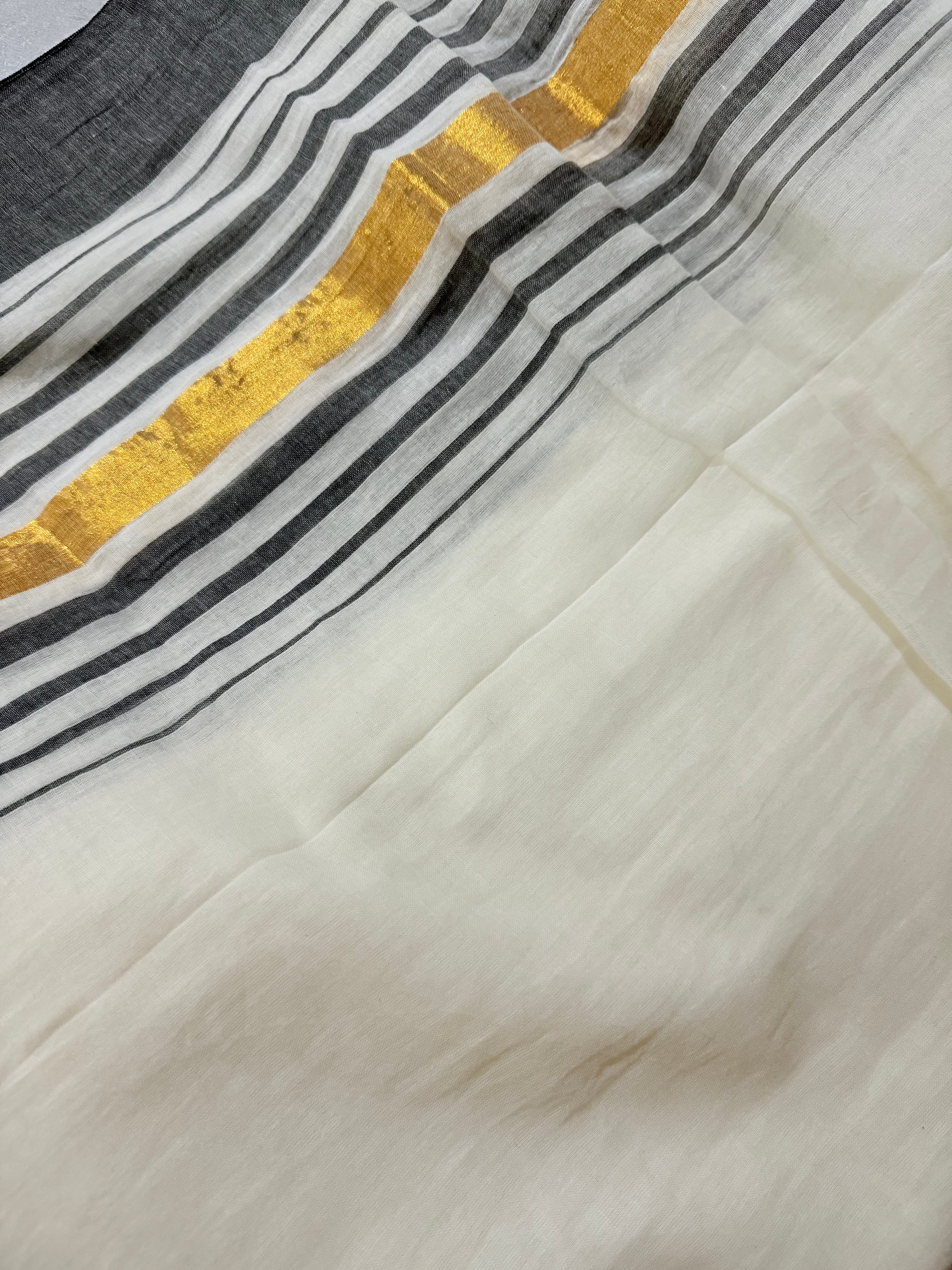 Radhe | White and Gold Mul Cotton Saree