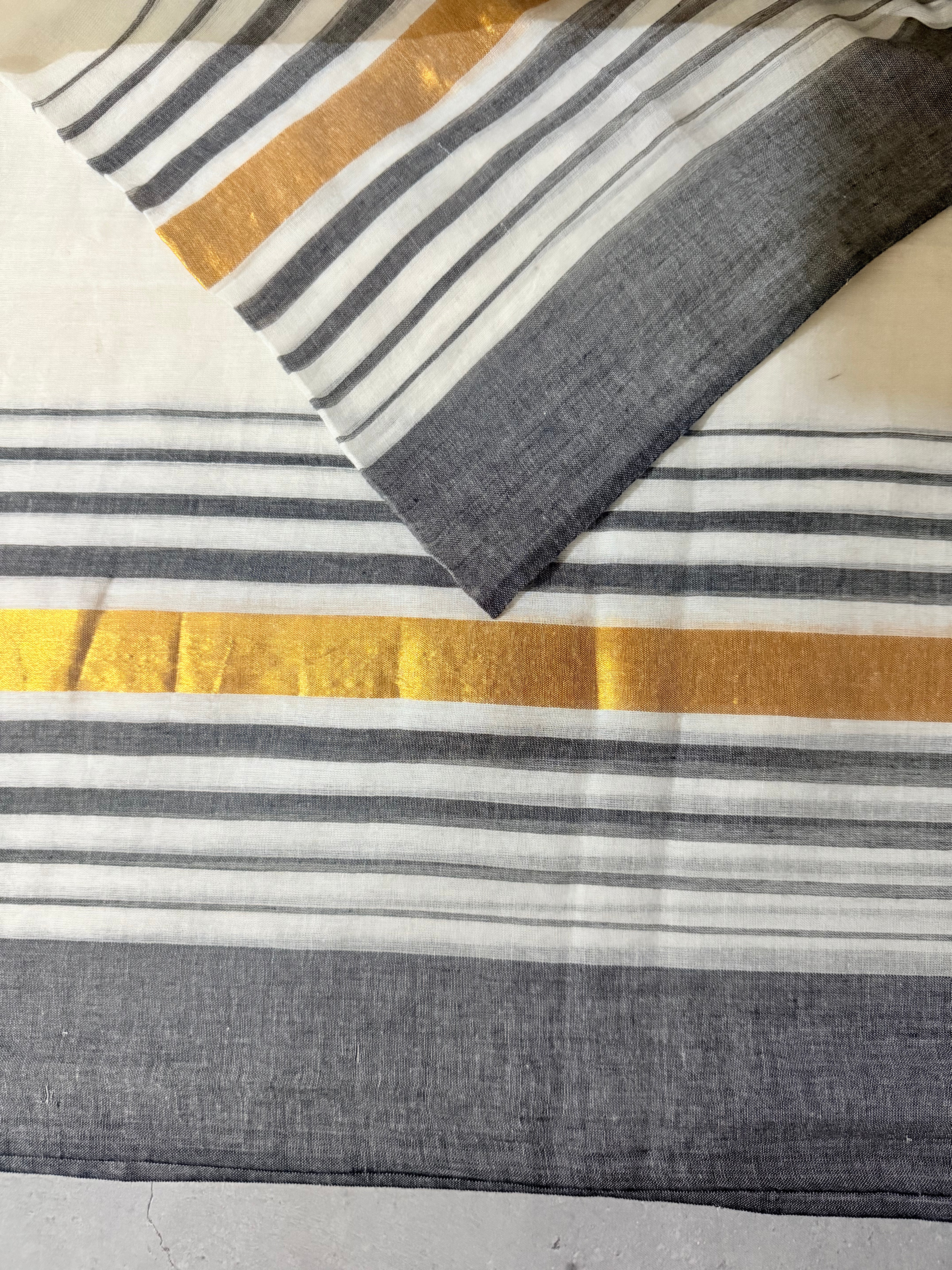 Radhe | White and Gold Mul Cotton Saree