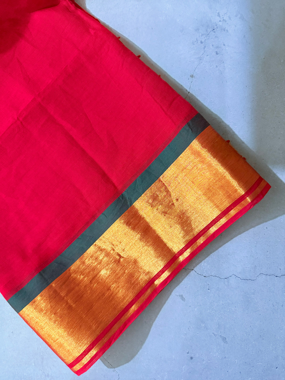 Jwala | Red and Gold Mul Cotton Saree