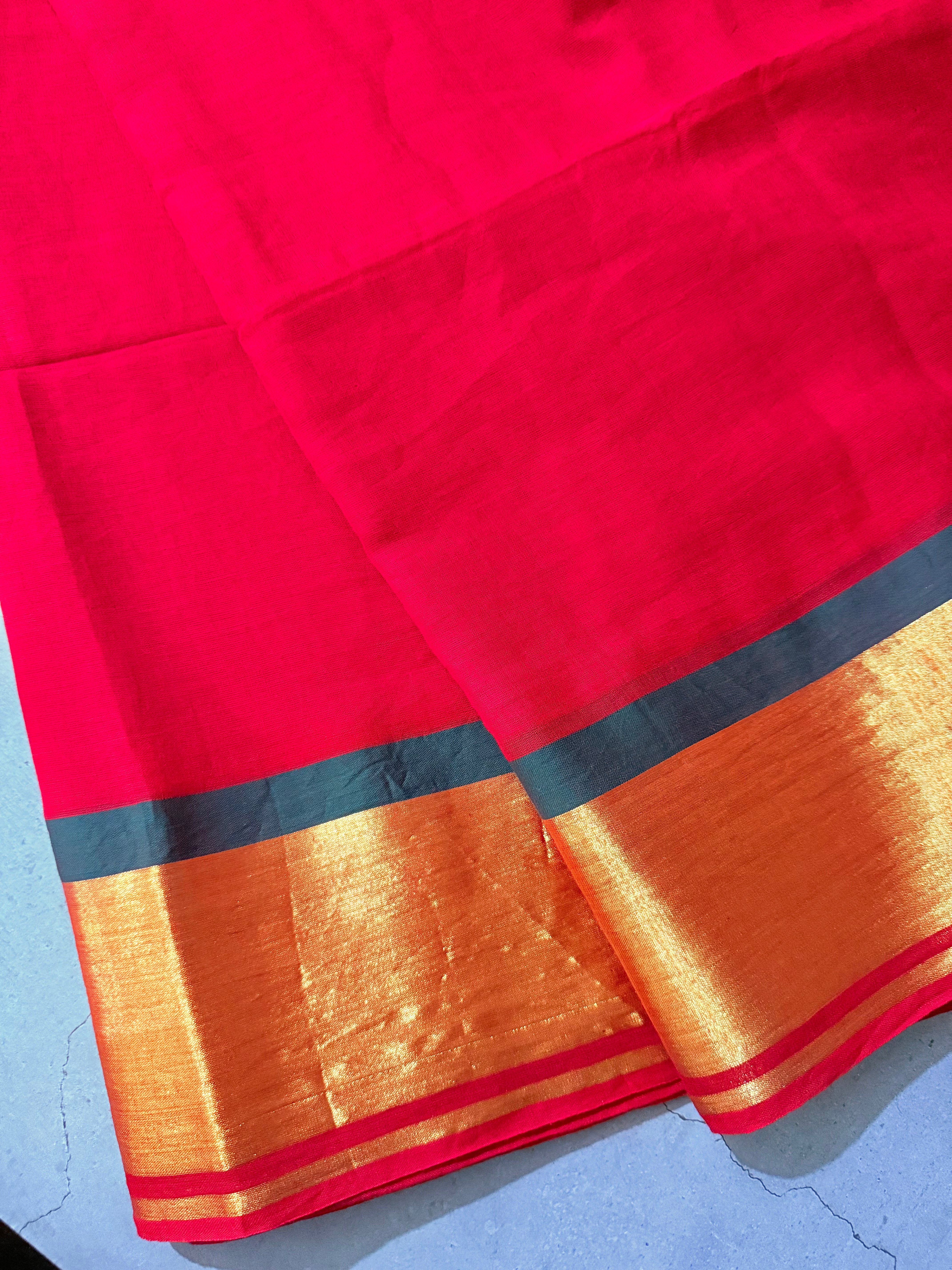 Jwala | Red and Gold Mul Cotton Saree
