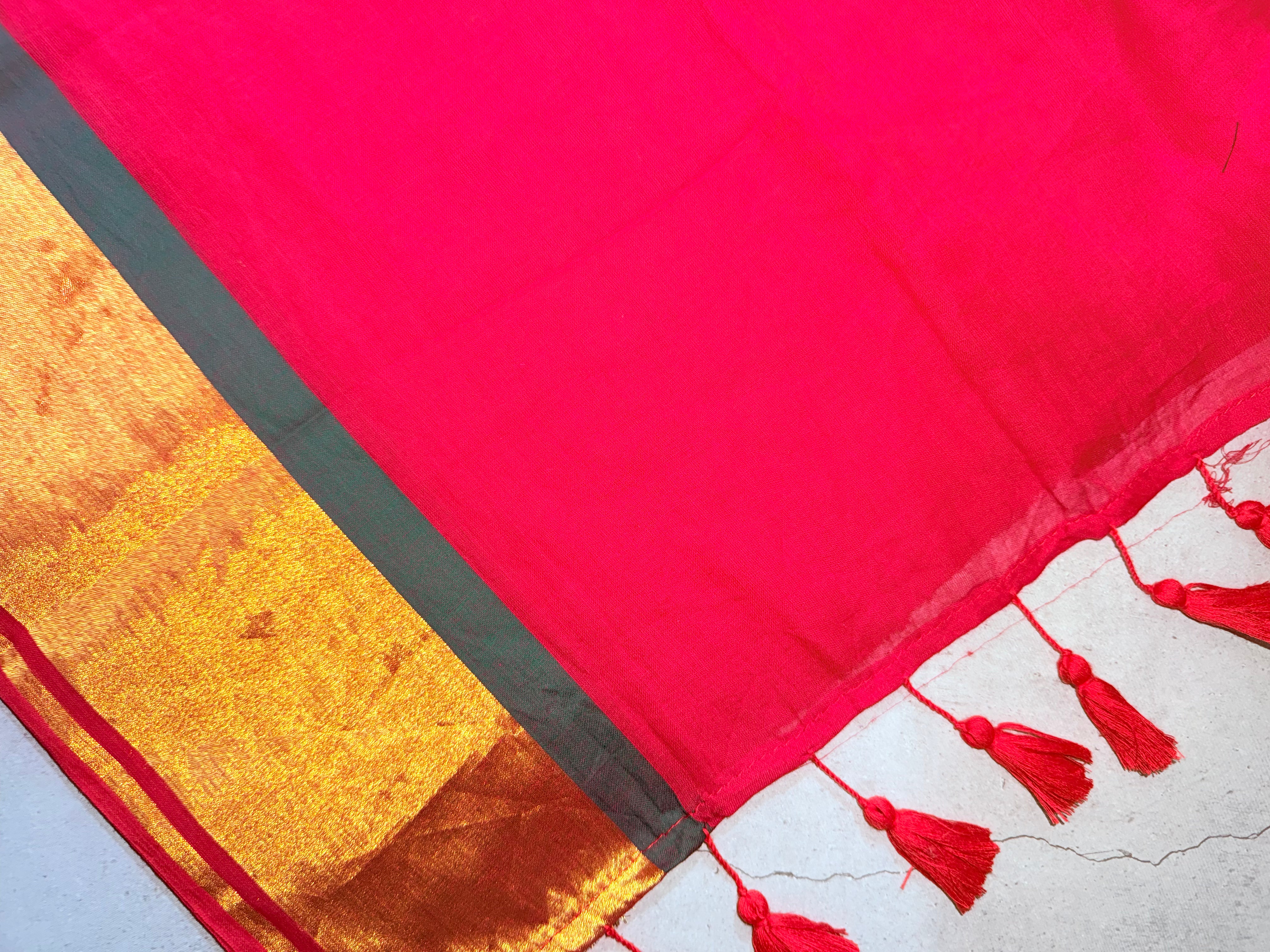 Jwala | Red and Gold Mul Cotton Saree