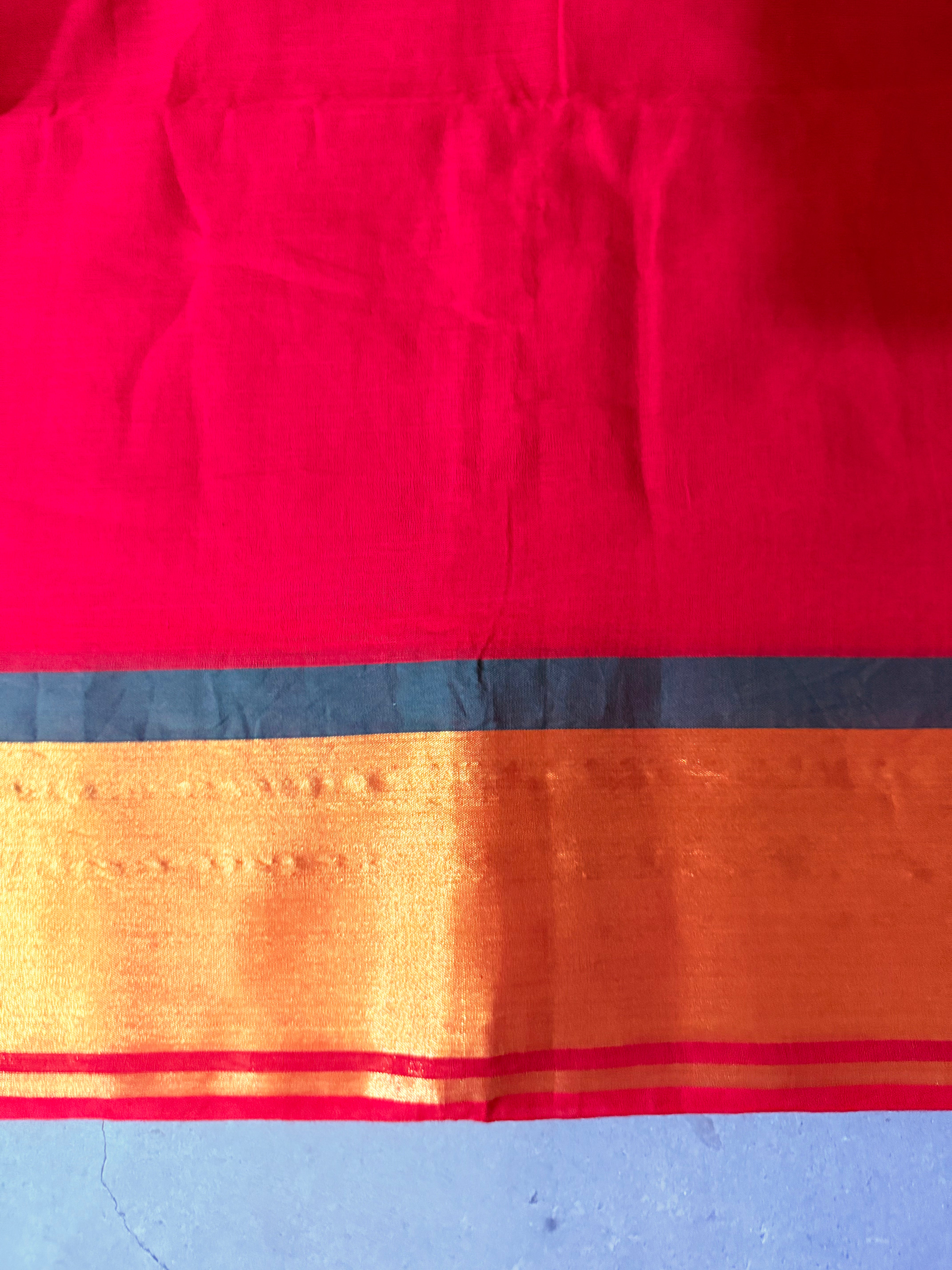 Jwala | Red and Gold Mul Cotton Saree