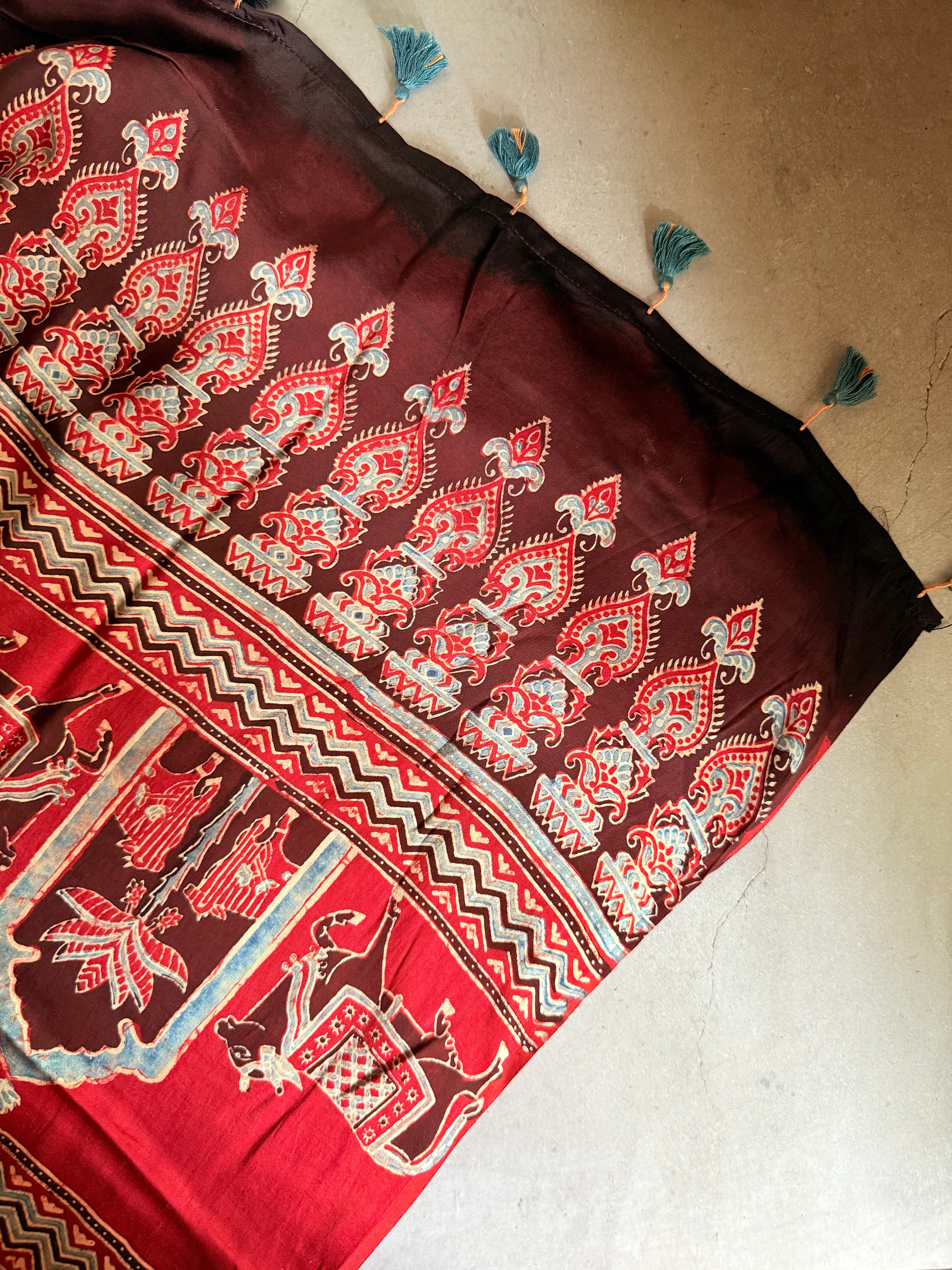 Tara | Authentic Block Printed Modal Silk Saree