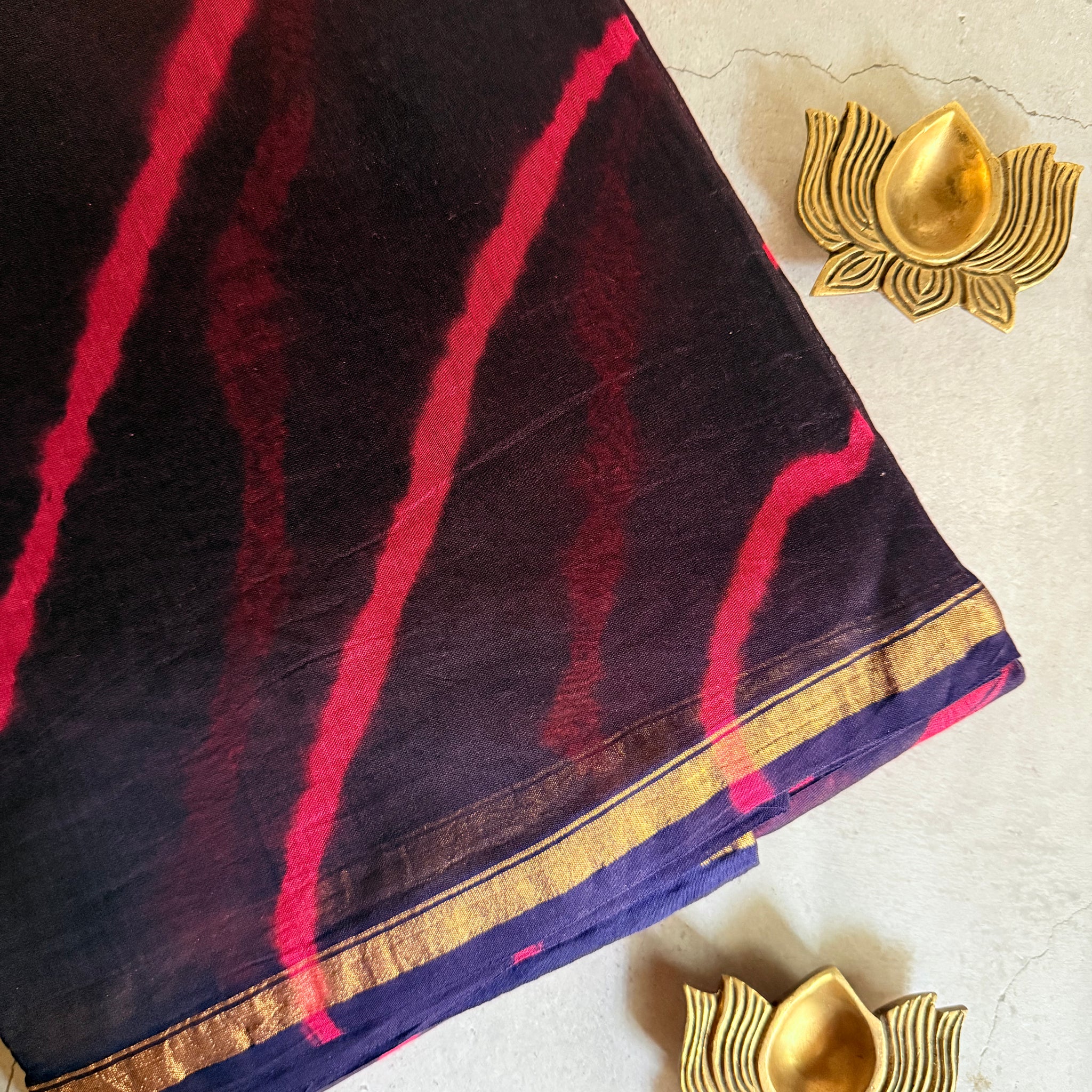 Manjima | Navy and Pink Floral Block Printed Chanderi Saree (Copy)