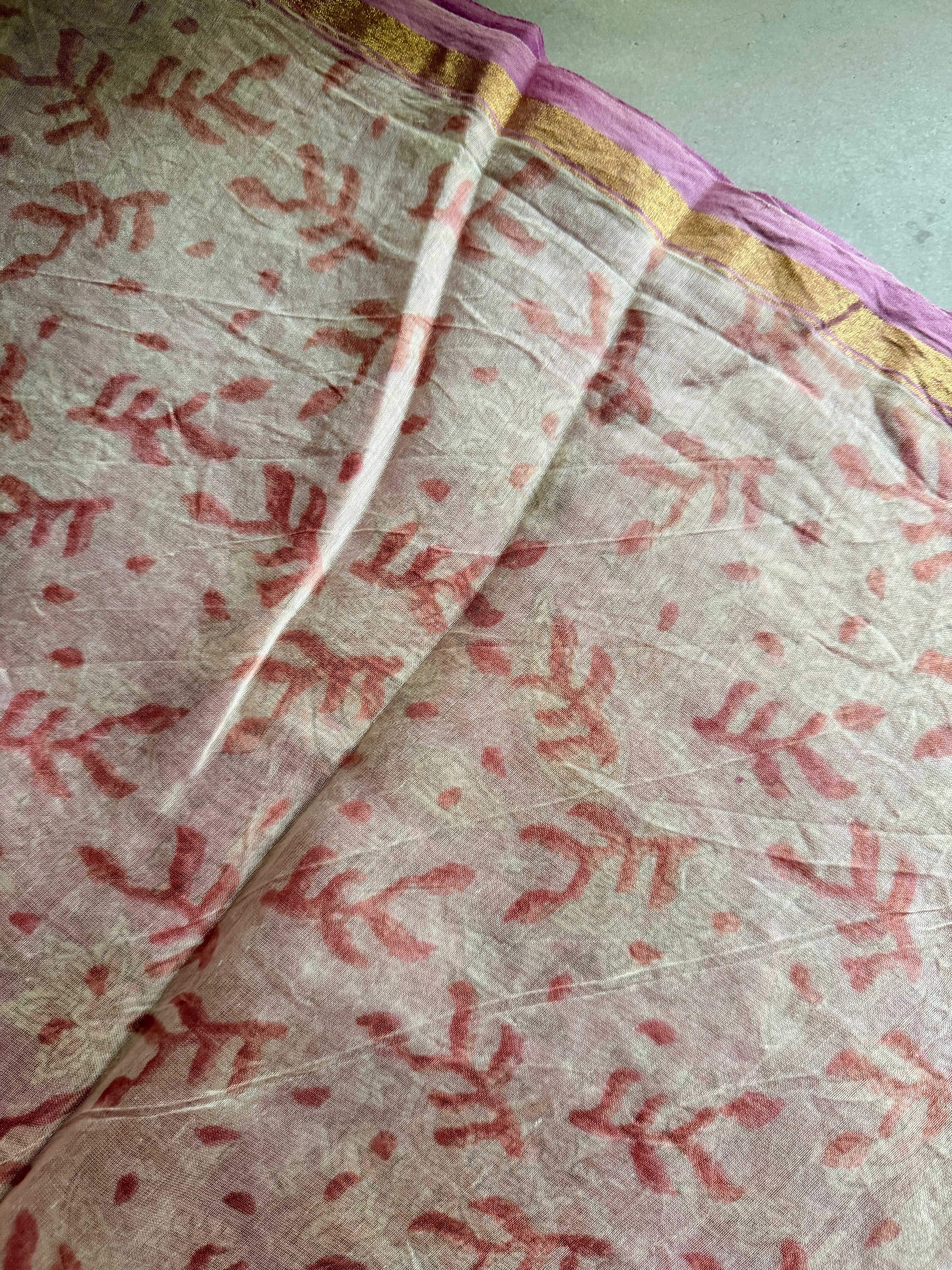 Gulika | Pink and White Floral Block Printed Chanderi Saree