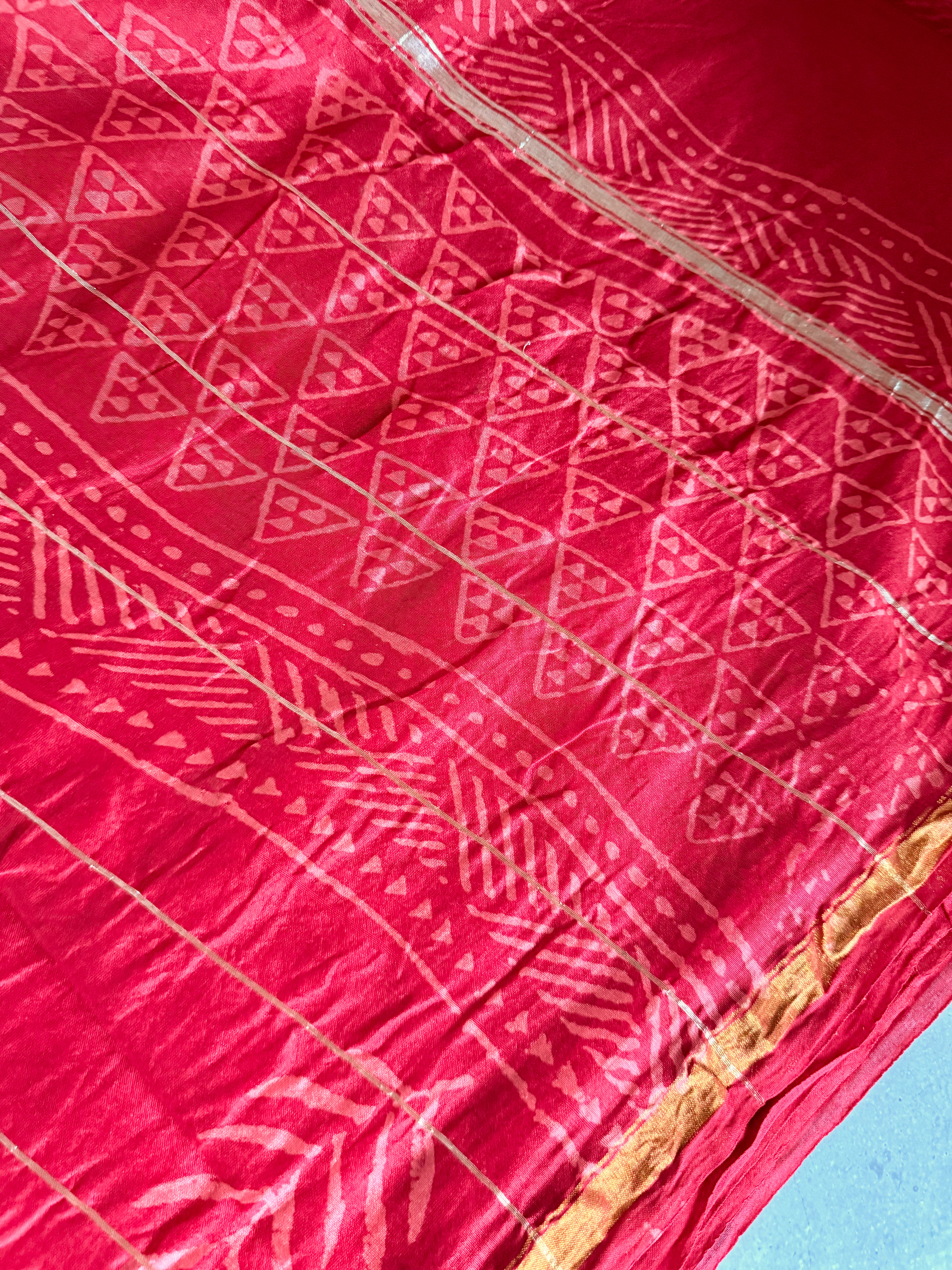 Sampanga | Red and Gold Floral Block Printed Chanderi Saree