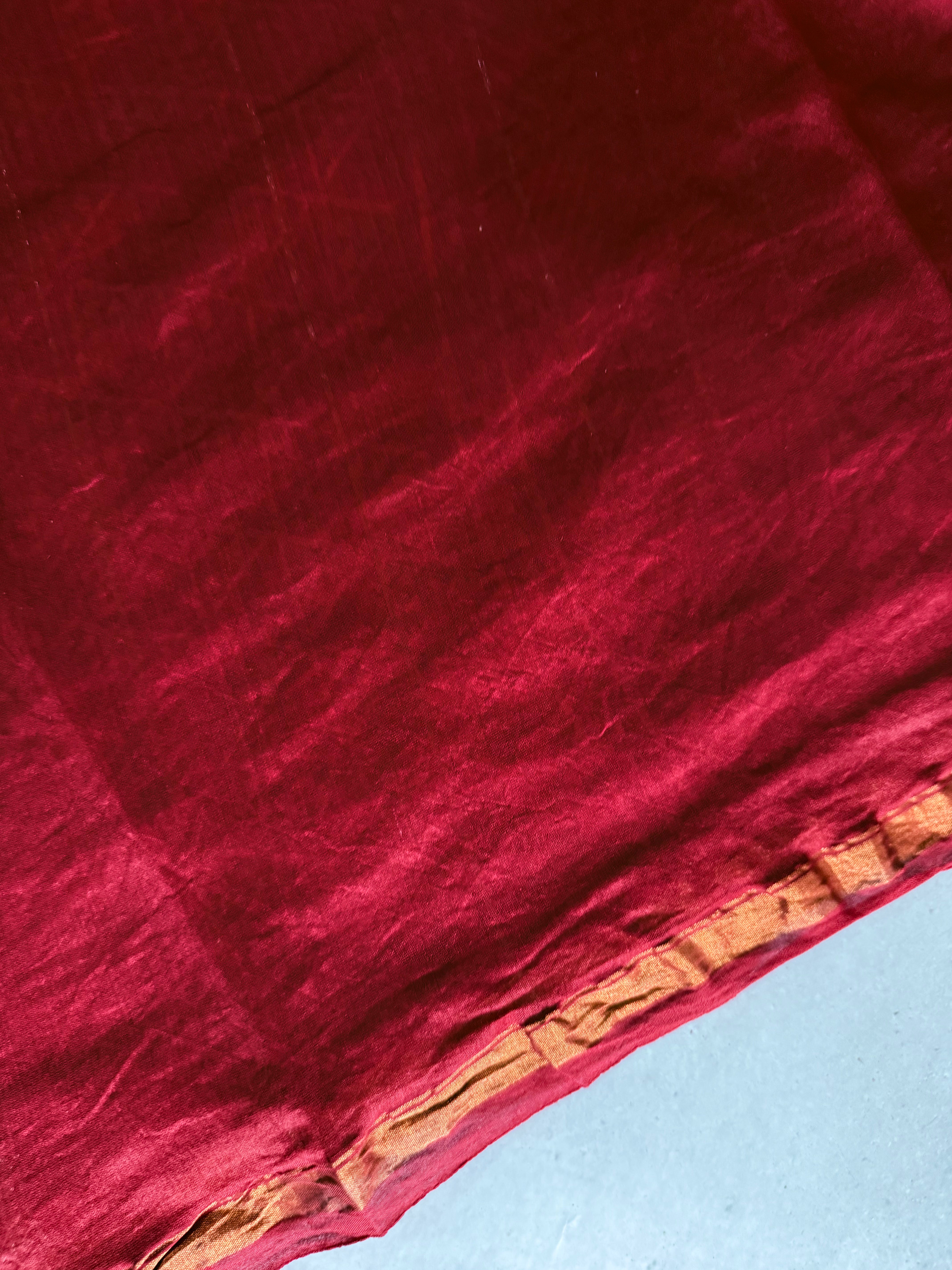 Sampanga | Red and Gold Floral Block Printed Chanderi Saree