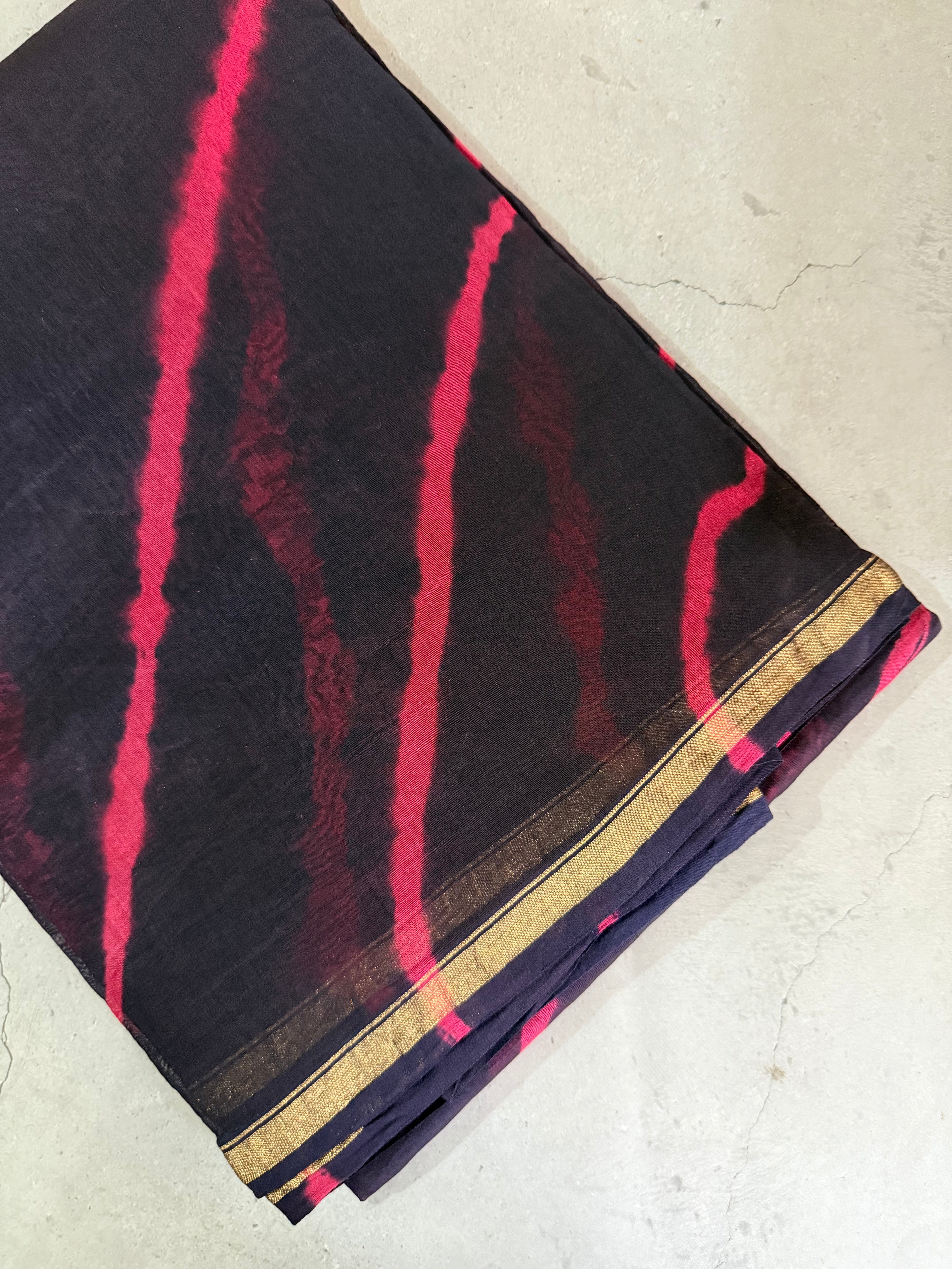 Manjima | Navy and Pink Floral Block Printed Chanderi Saree (Copy)