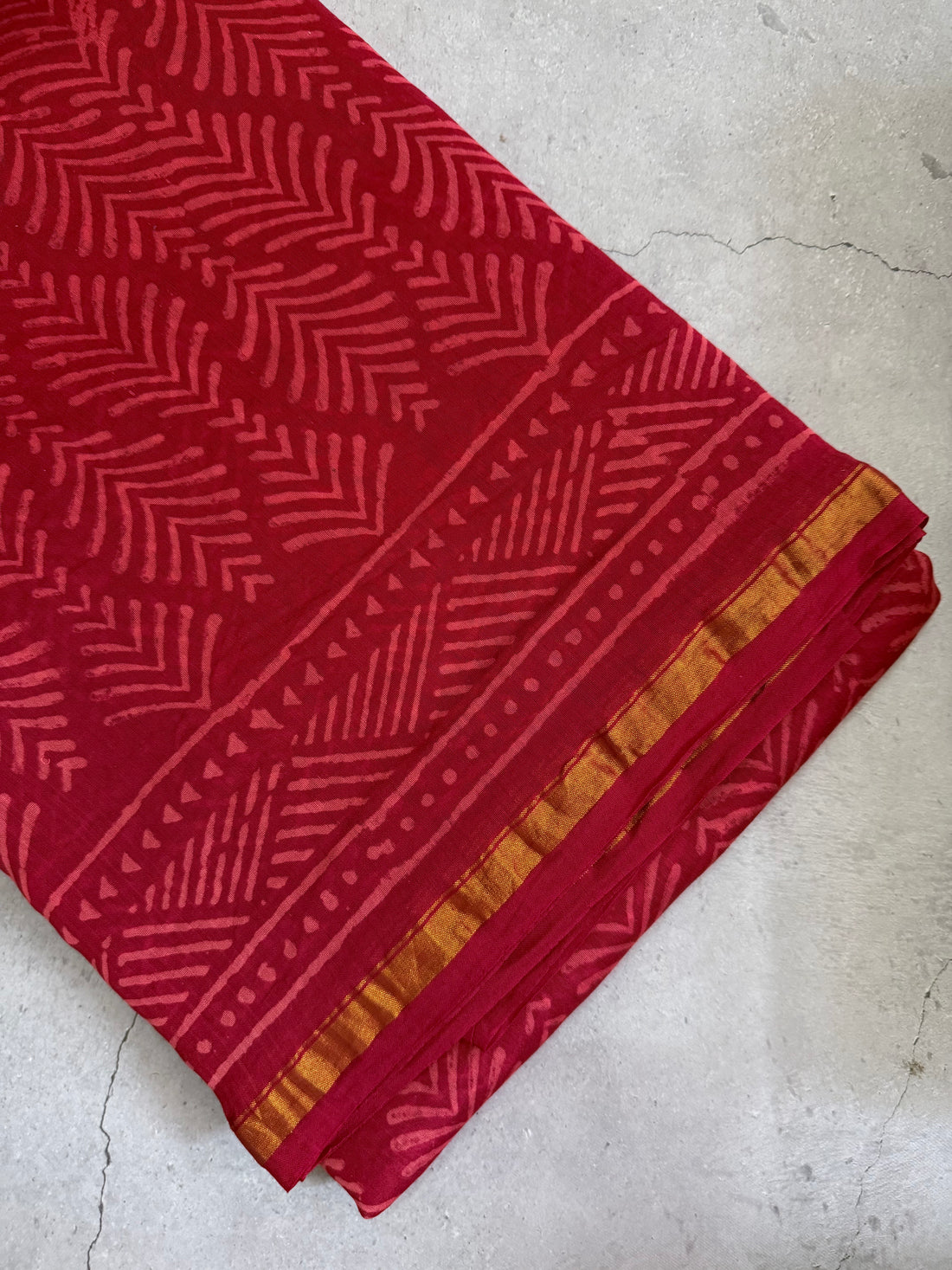 Sampanga | Red and Gold Floral Block Printed Chanderi Saree