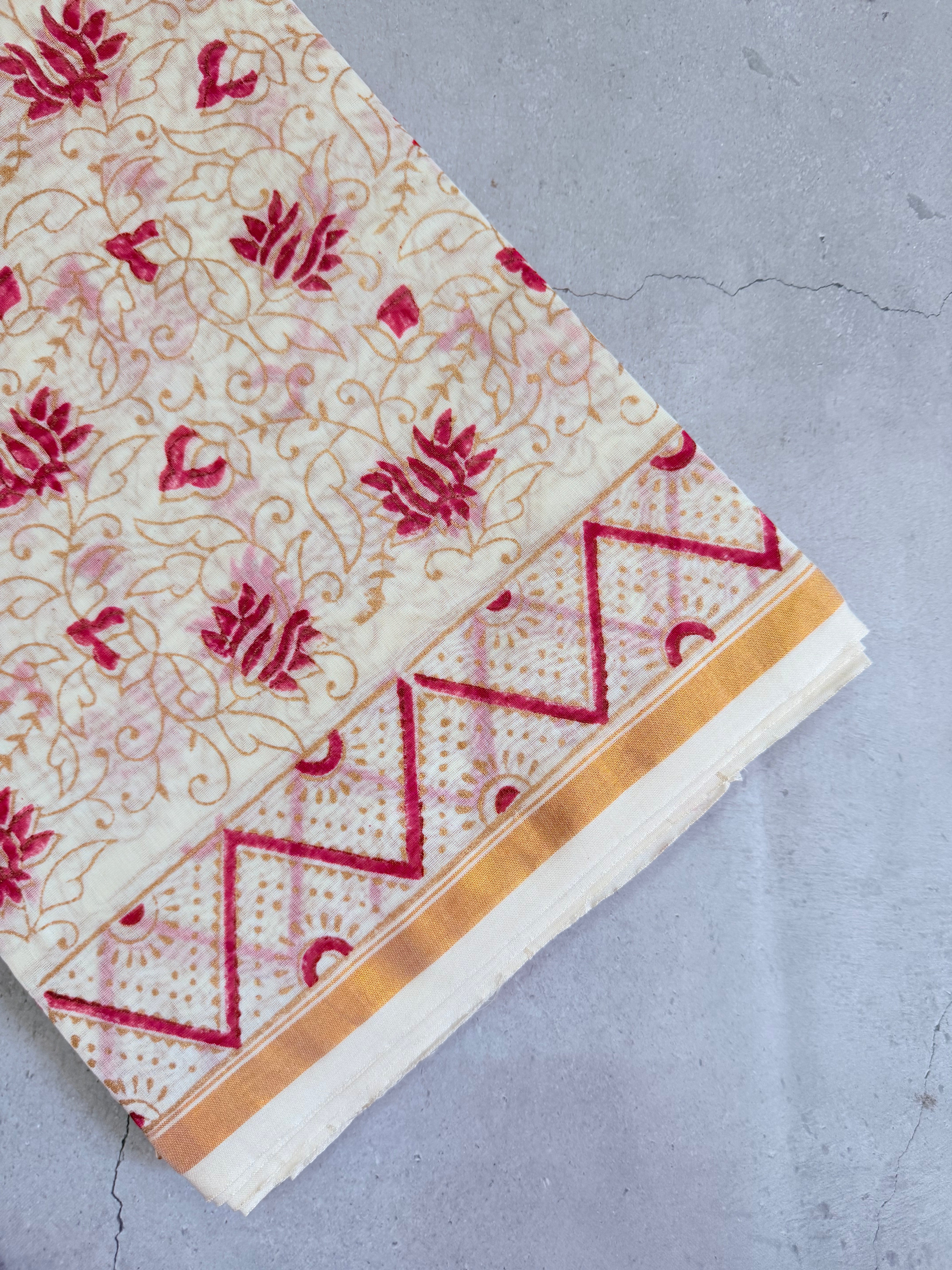 Tejini | White and Red Floral Block Printed Chanderi Saree
