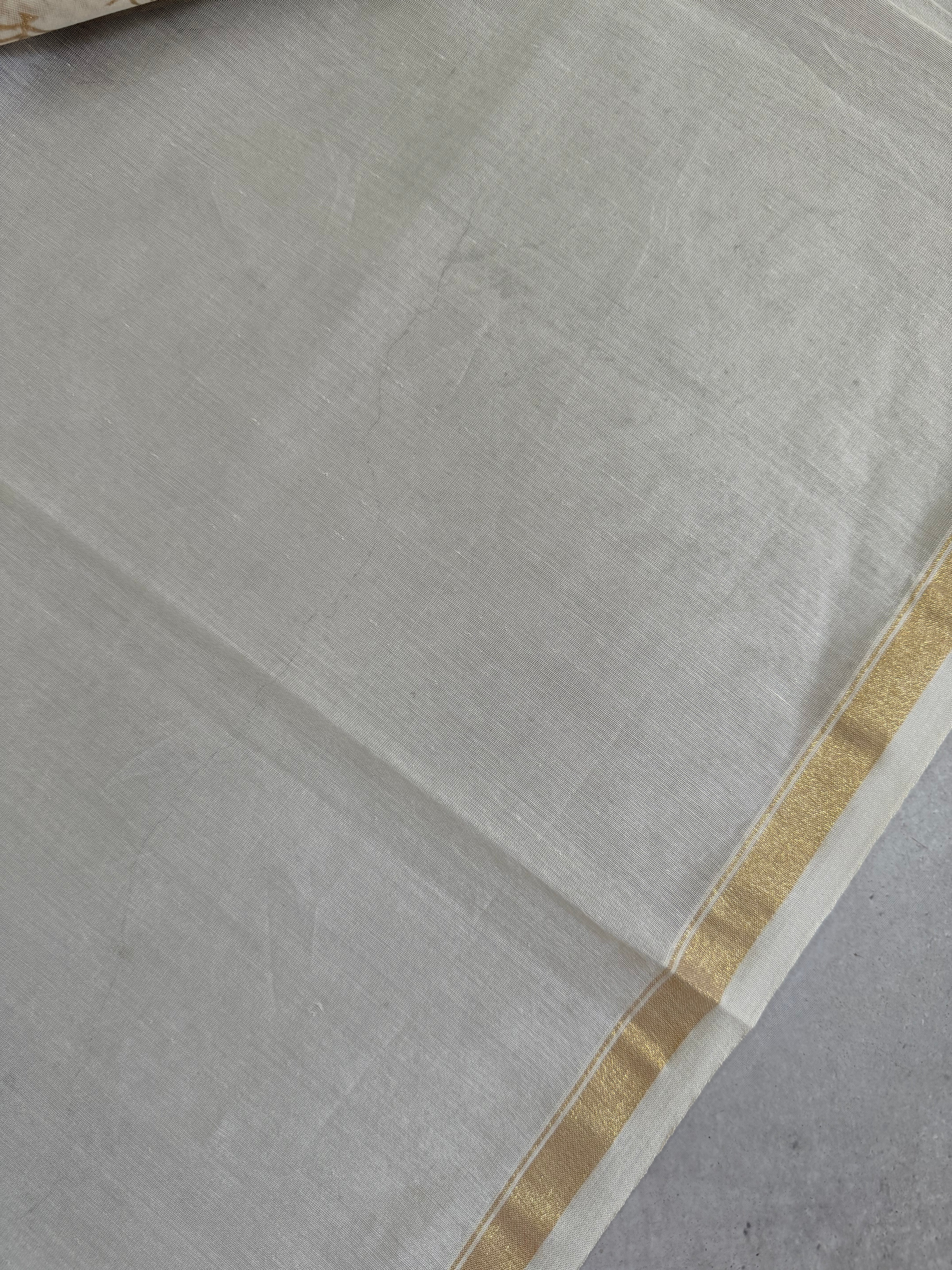 Sobita | White and Gold Floral Block Printed Chanderi Saree