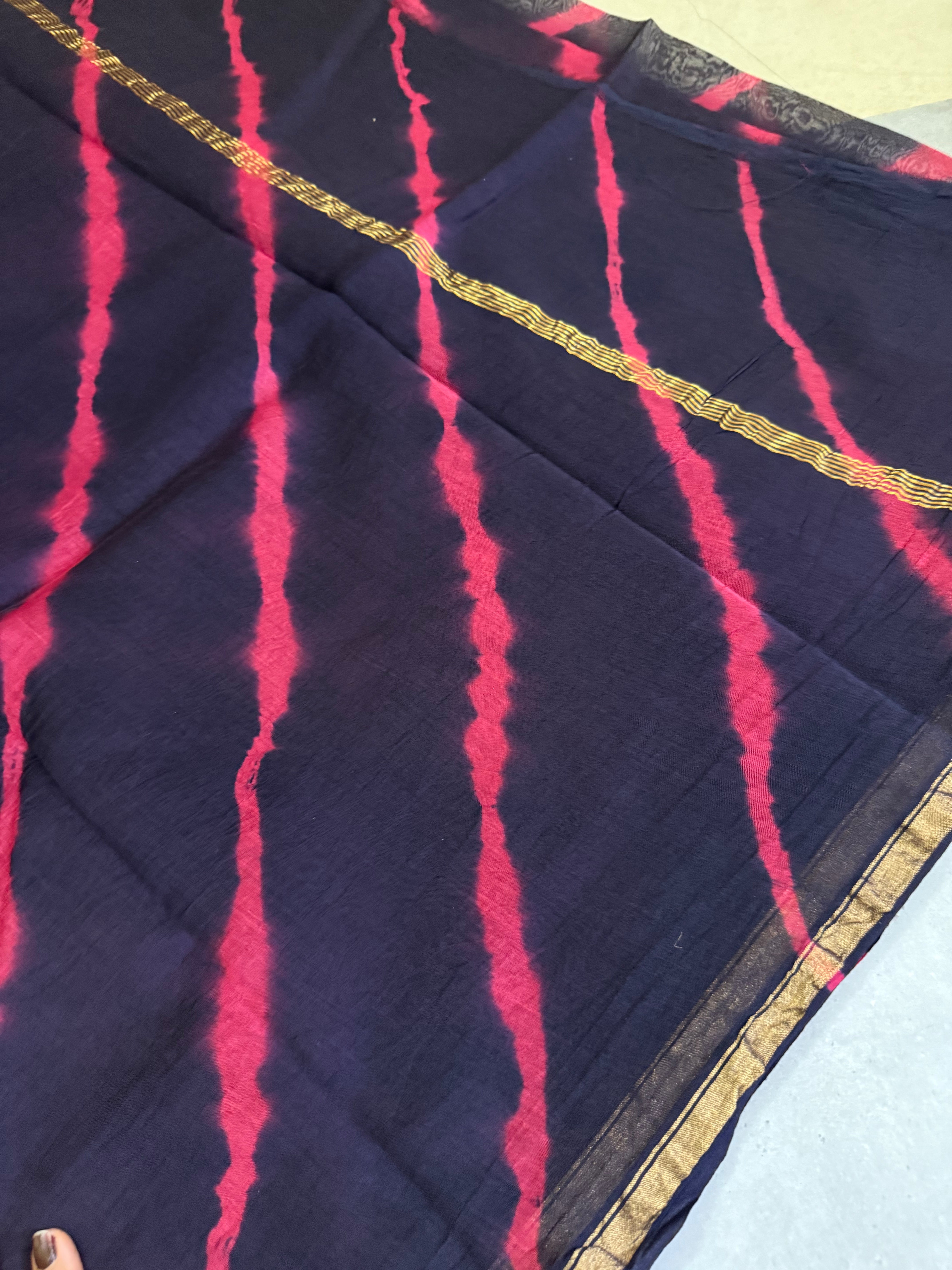 Manjima | Navy and Pink Floral Block Printed Chanderi Saree (Copy)