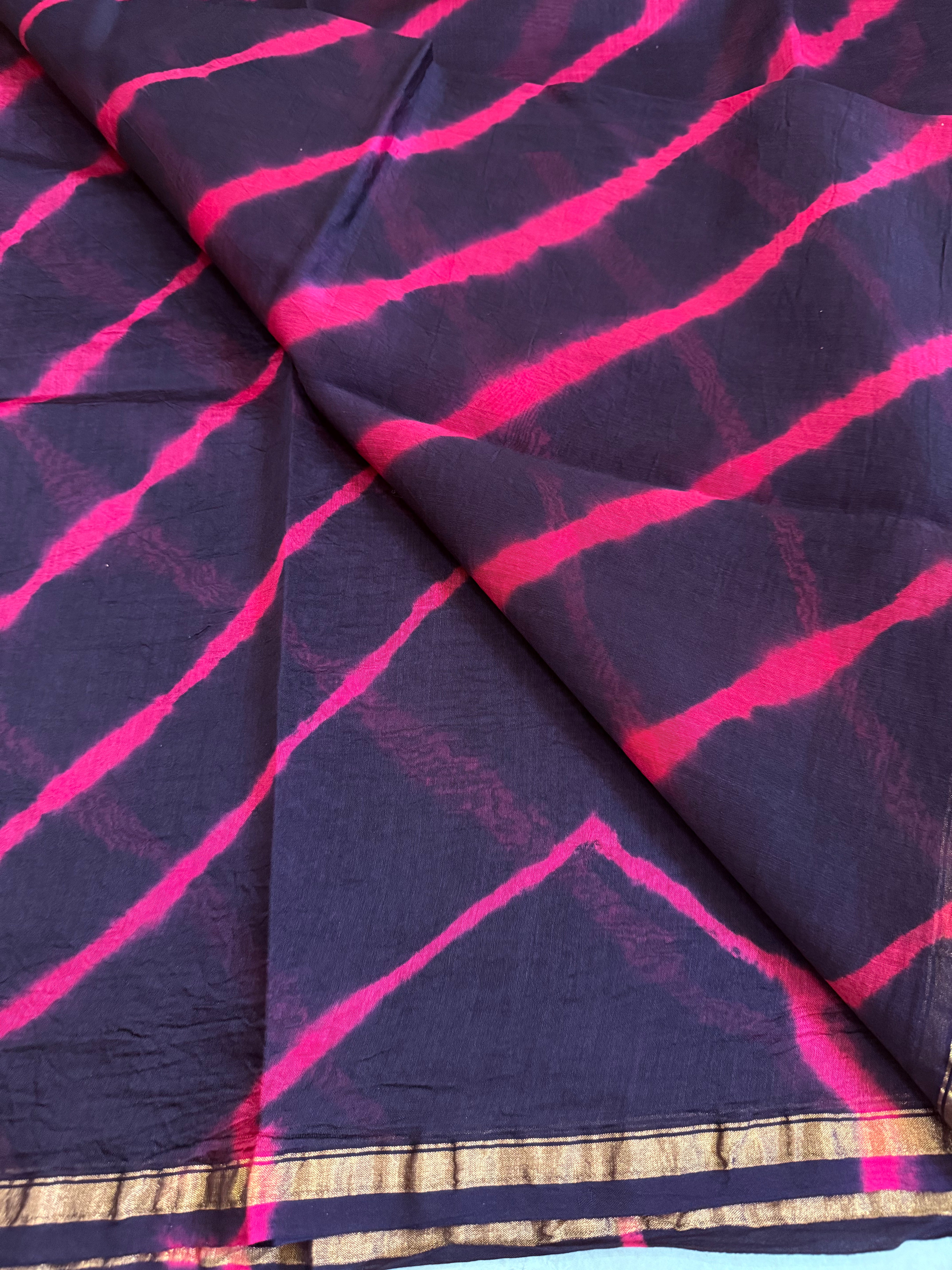 Manjima | Navy and Pink Floral Block Printed Chanderi Saree (Copy)