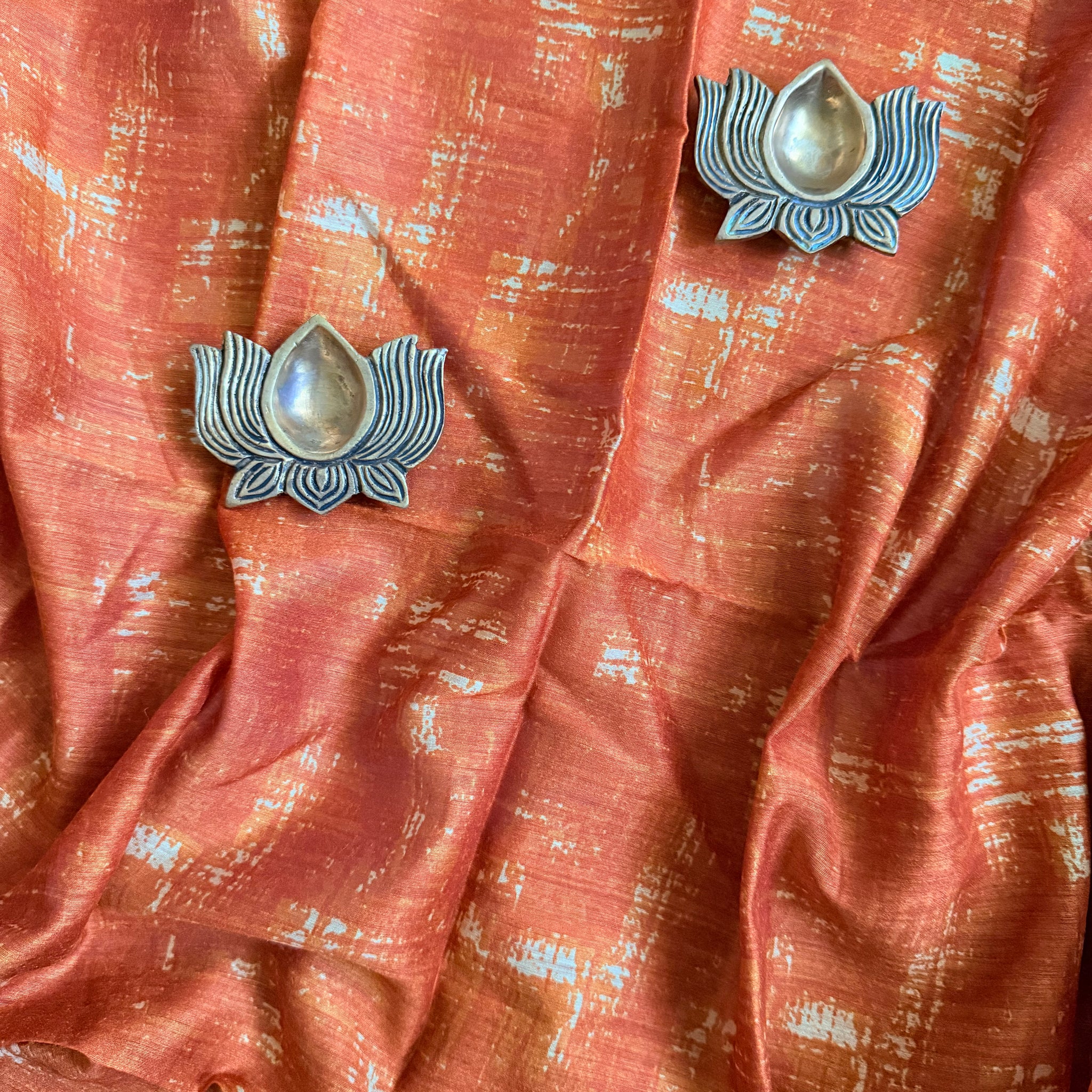 Orange and White Handwoven Chanderi Blouse Fabric