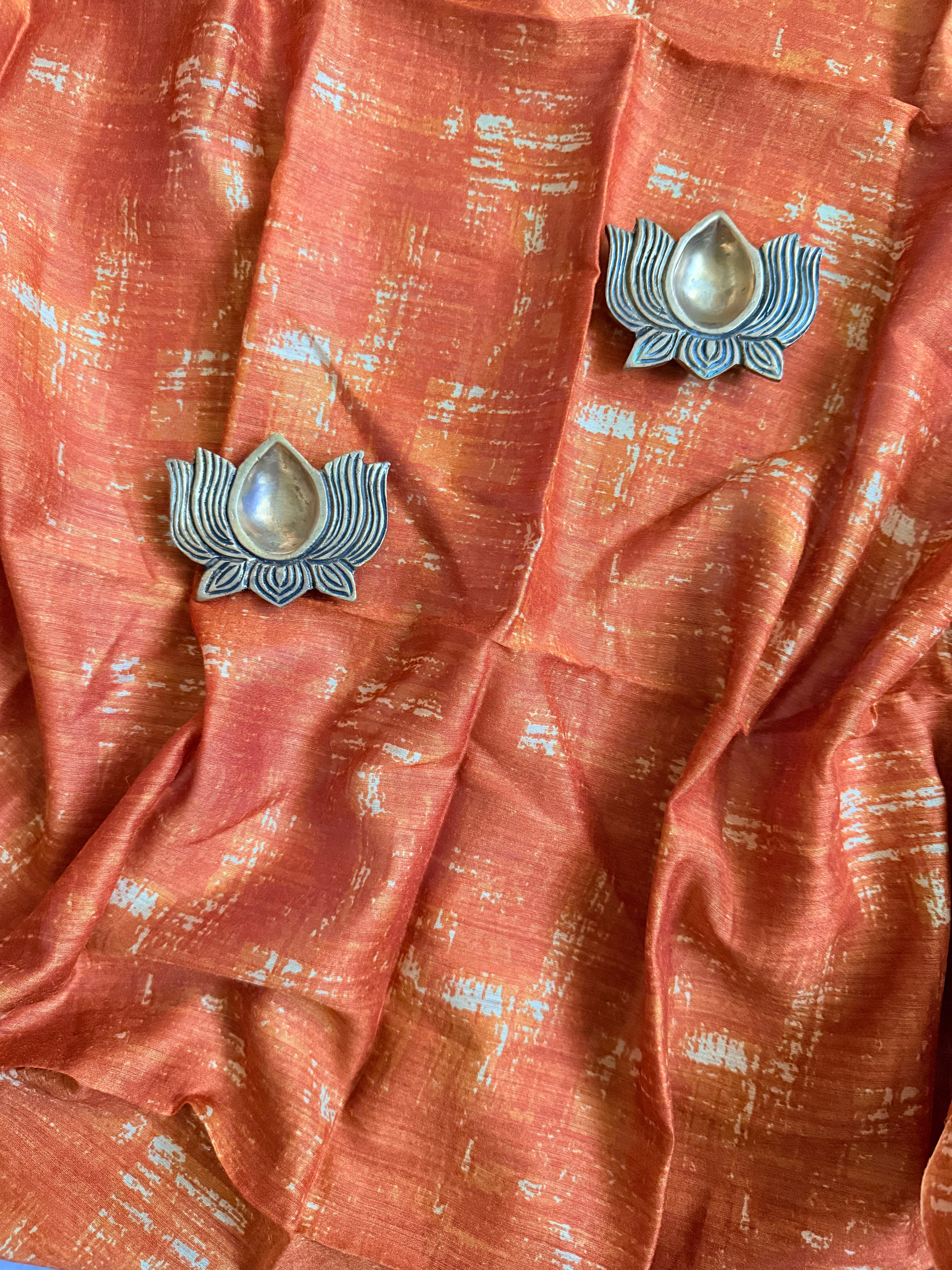 Orange and White Handwoven Chanderi Blouse Fabric