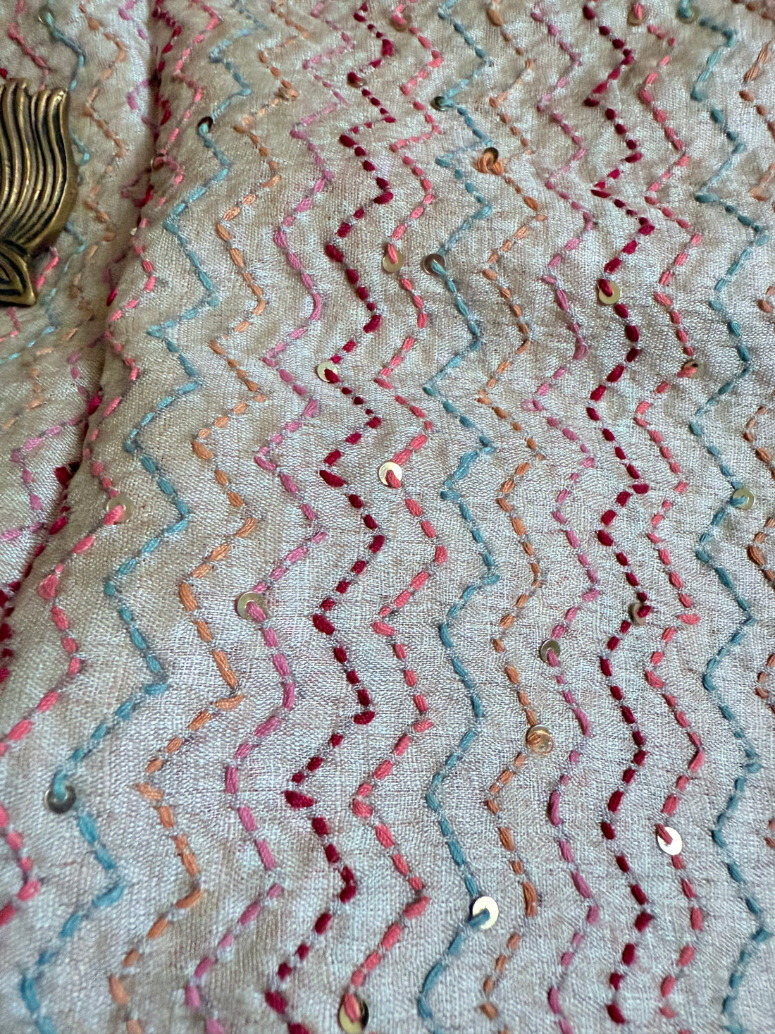 Zigzag Kutch Embroidered on Pure Desi Tussar Blouse Fabric