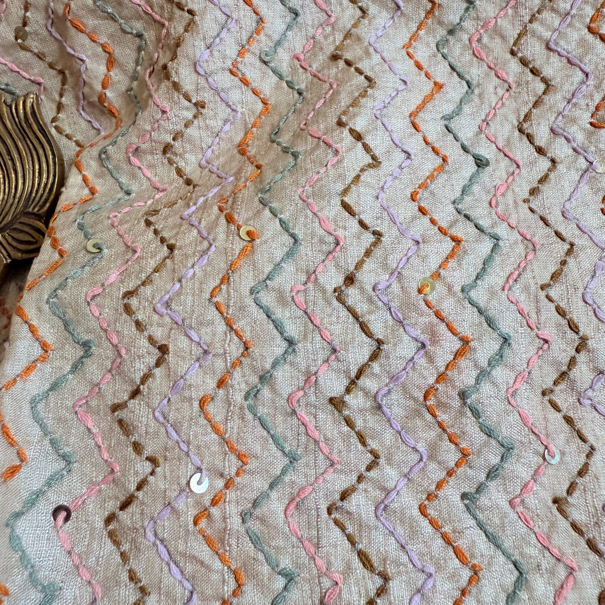 Zigzag Kutch Embroidered on Pure Desi Tussar Blouse Fabric