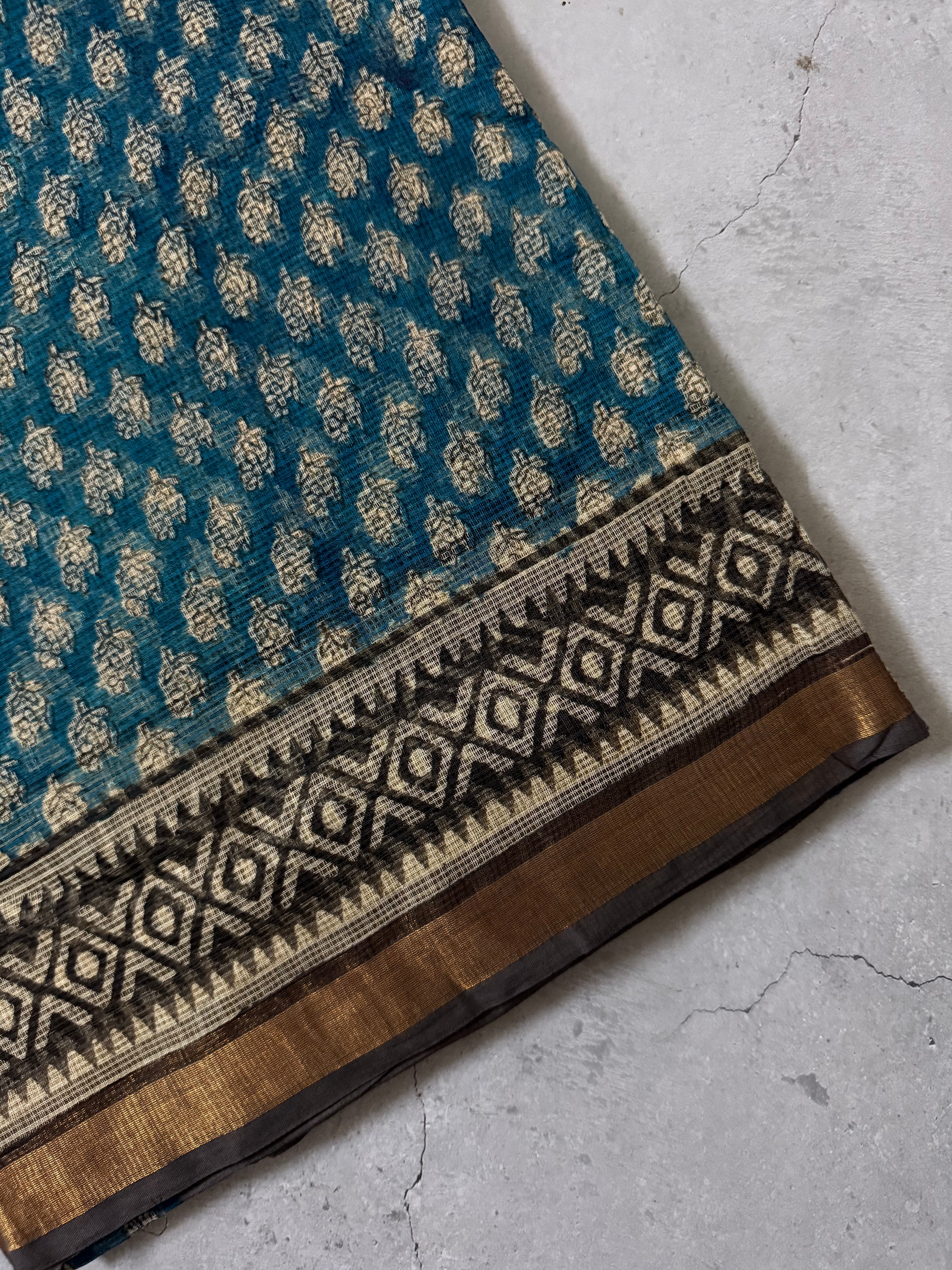 Kavisha | Blue Block Printed Kota Saree