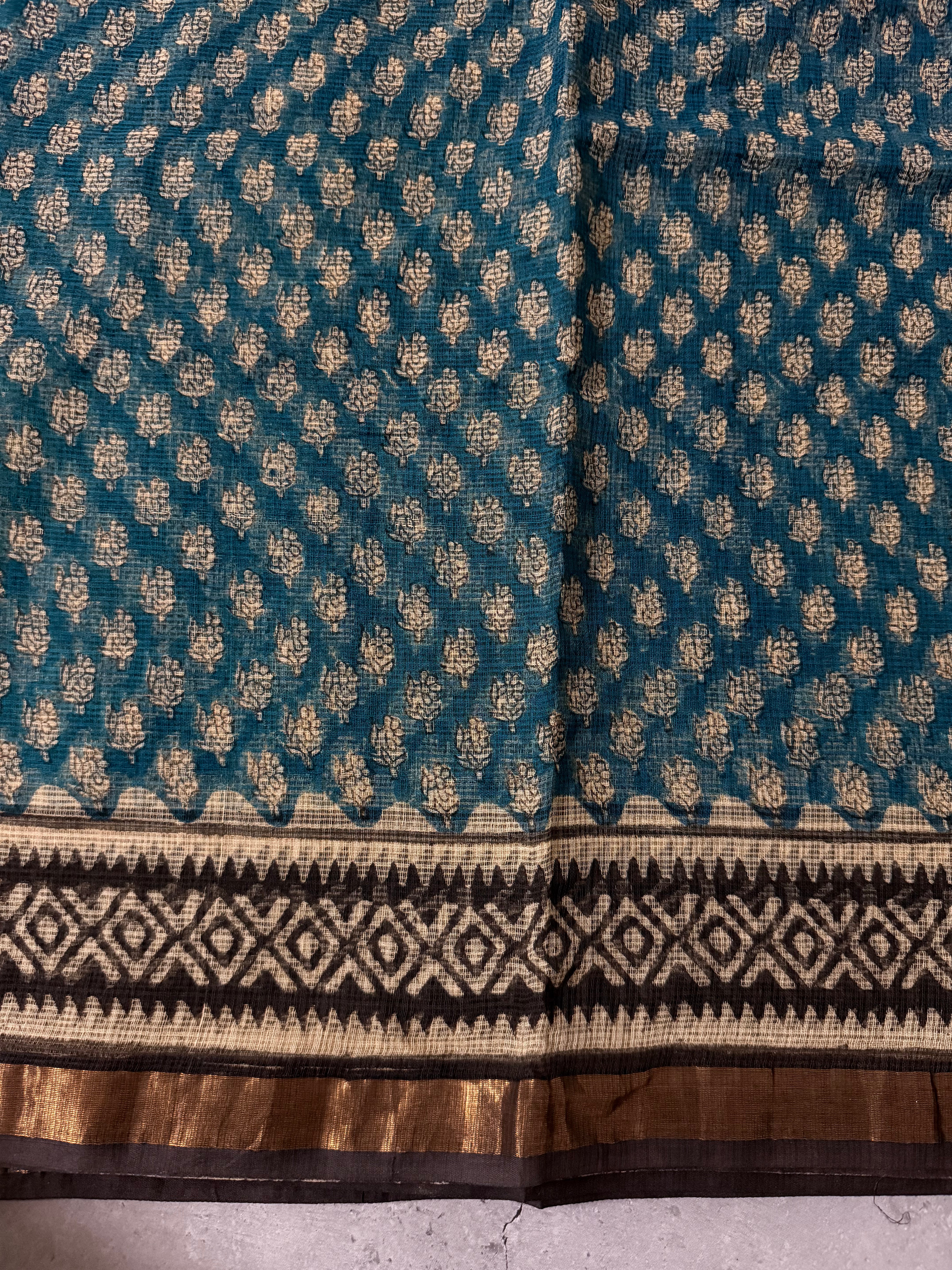 Kavisha | Blue Block Printed Kota Saree