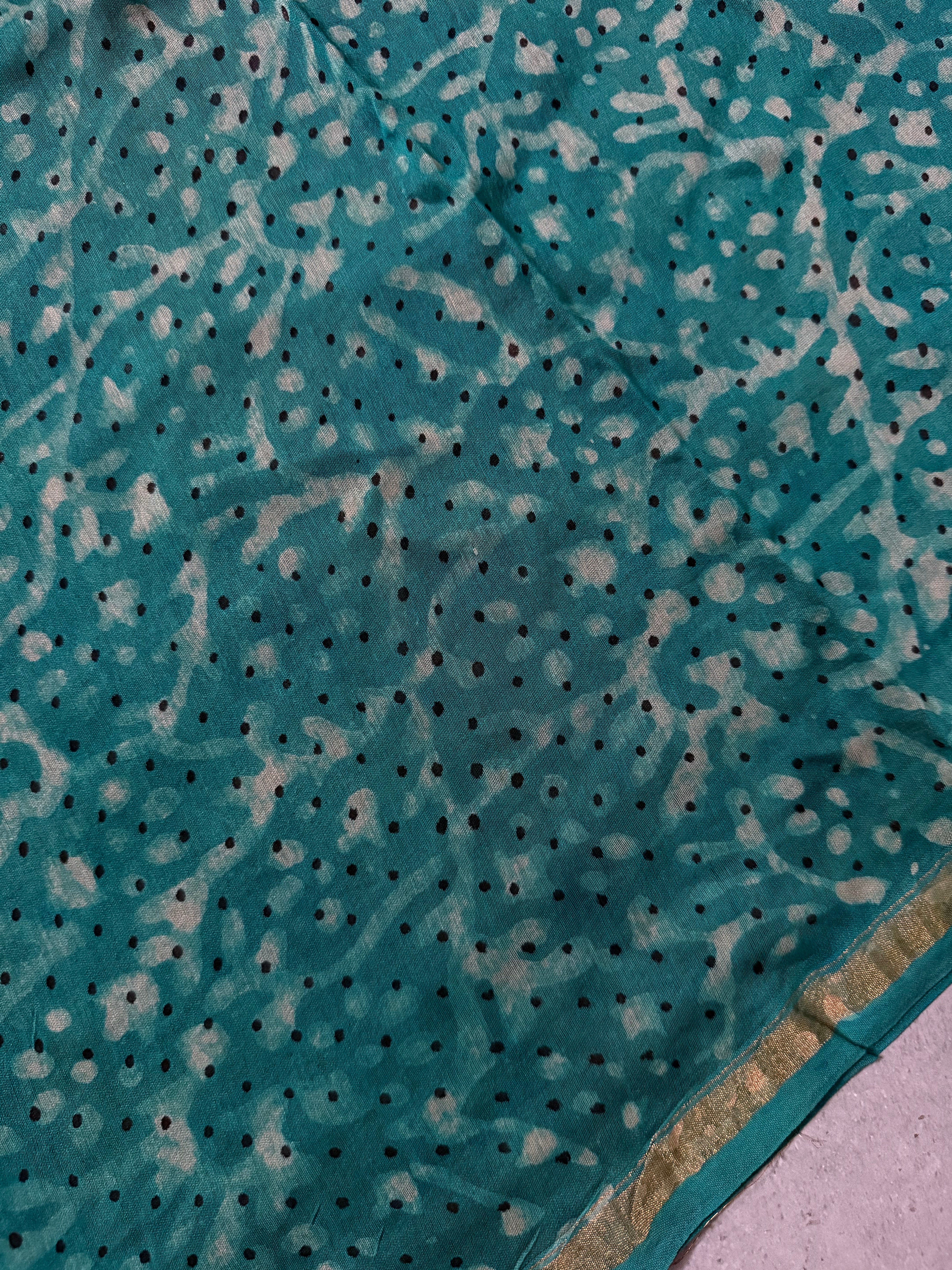 Vishaya | Black and Teal Block Printed Chanderi Saree