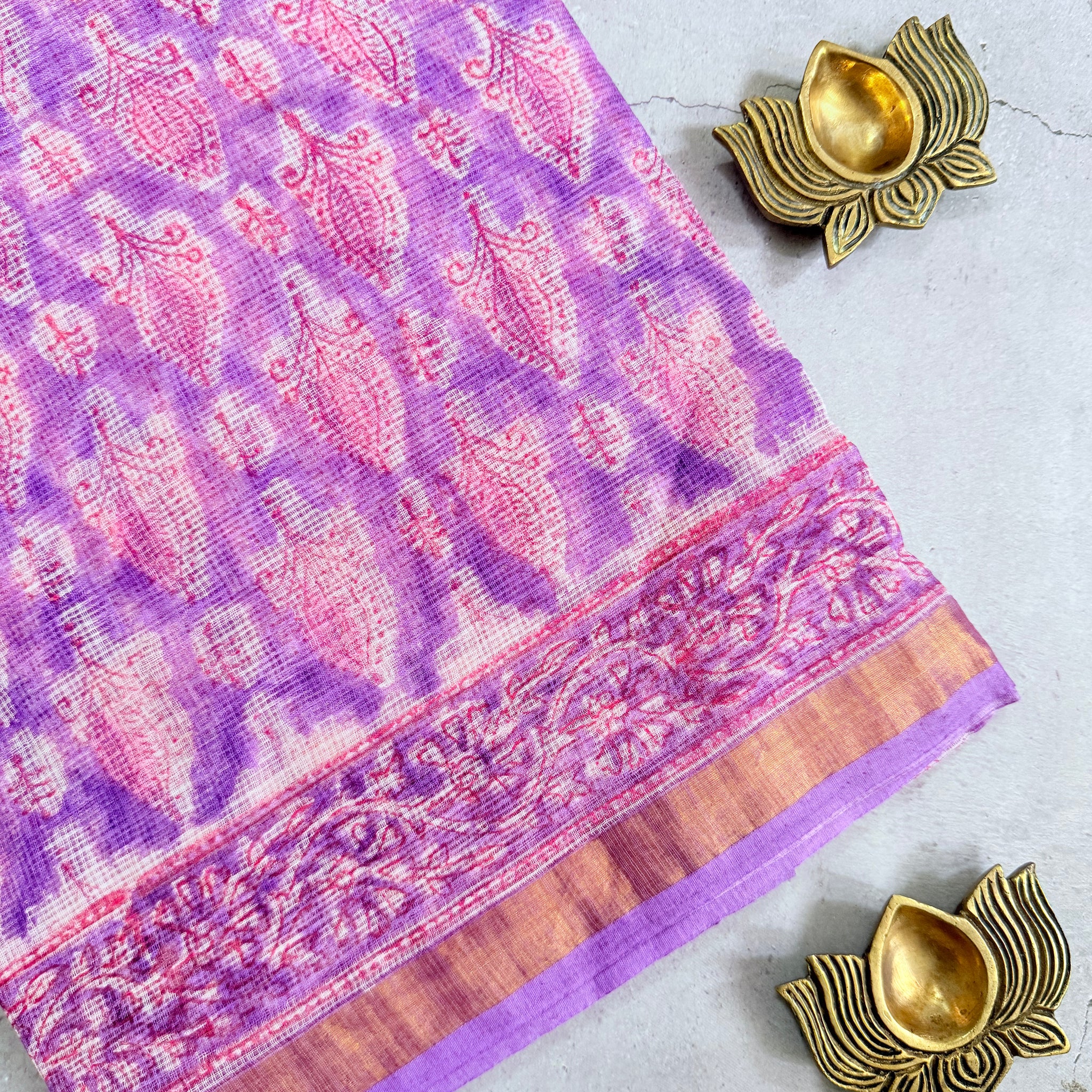 Roja | Lavender Block Printed Kota Saree
