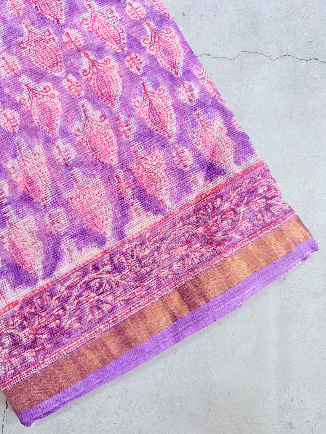 Roja | Lavender Block Printed Kota Saree
