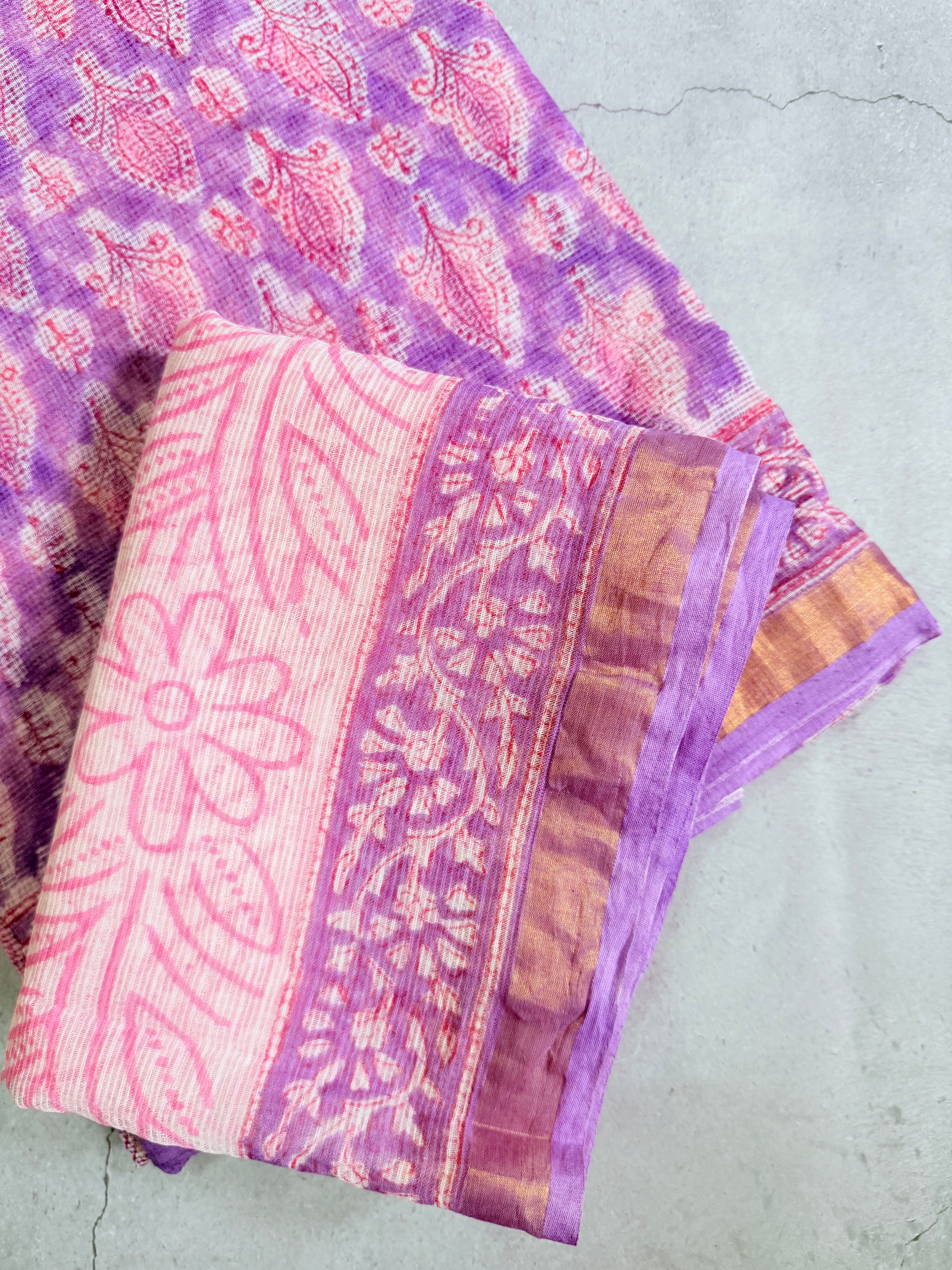 Roja | Lavender Block Printed Kota Saree