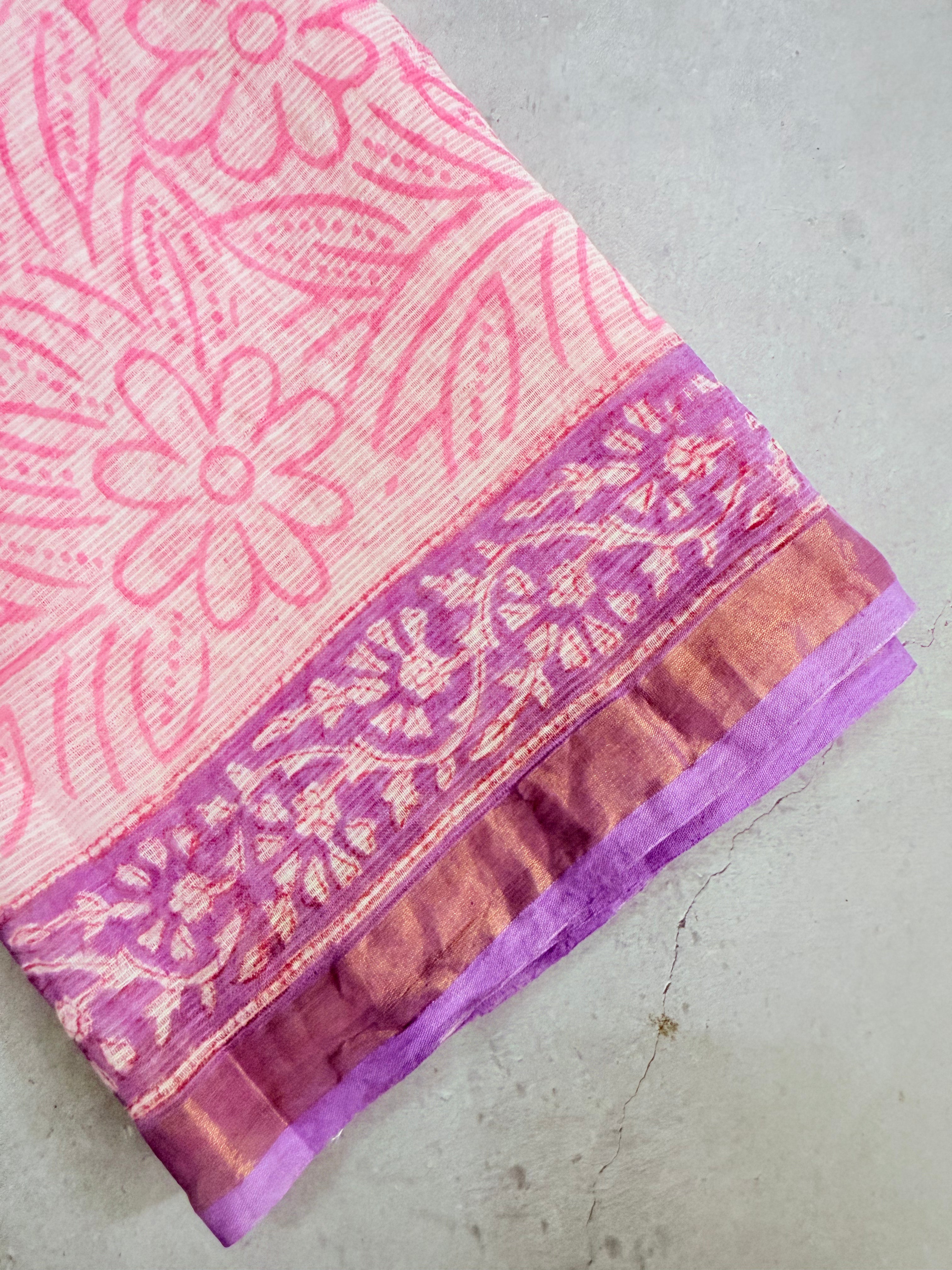 Roja | Lavender Block Printed Kota Saree