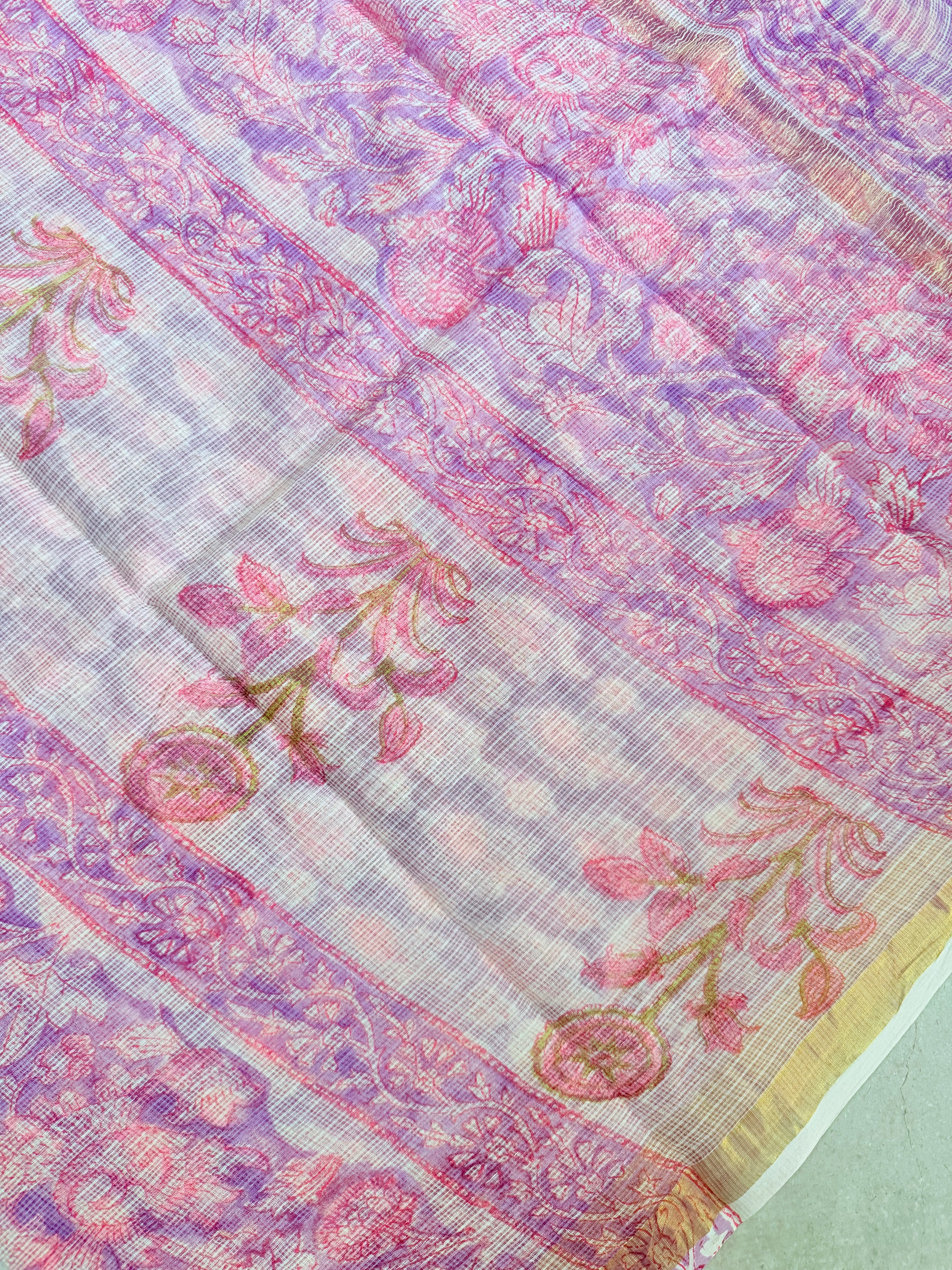Roja | Lavender Block Printed Kota Saree