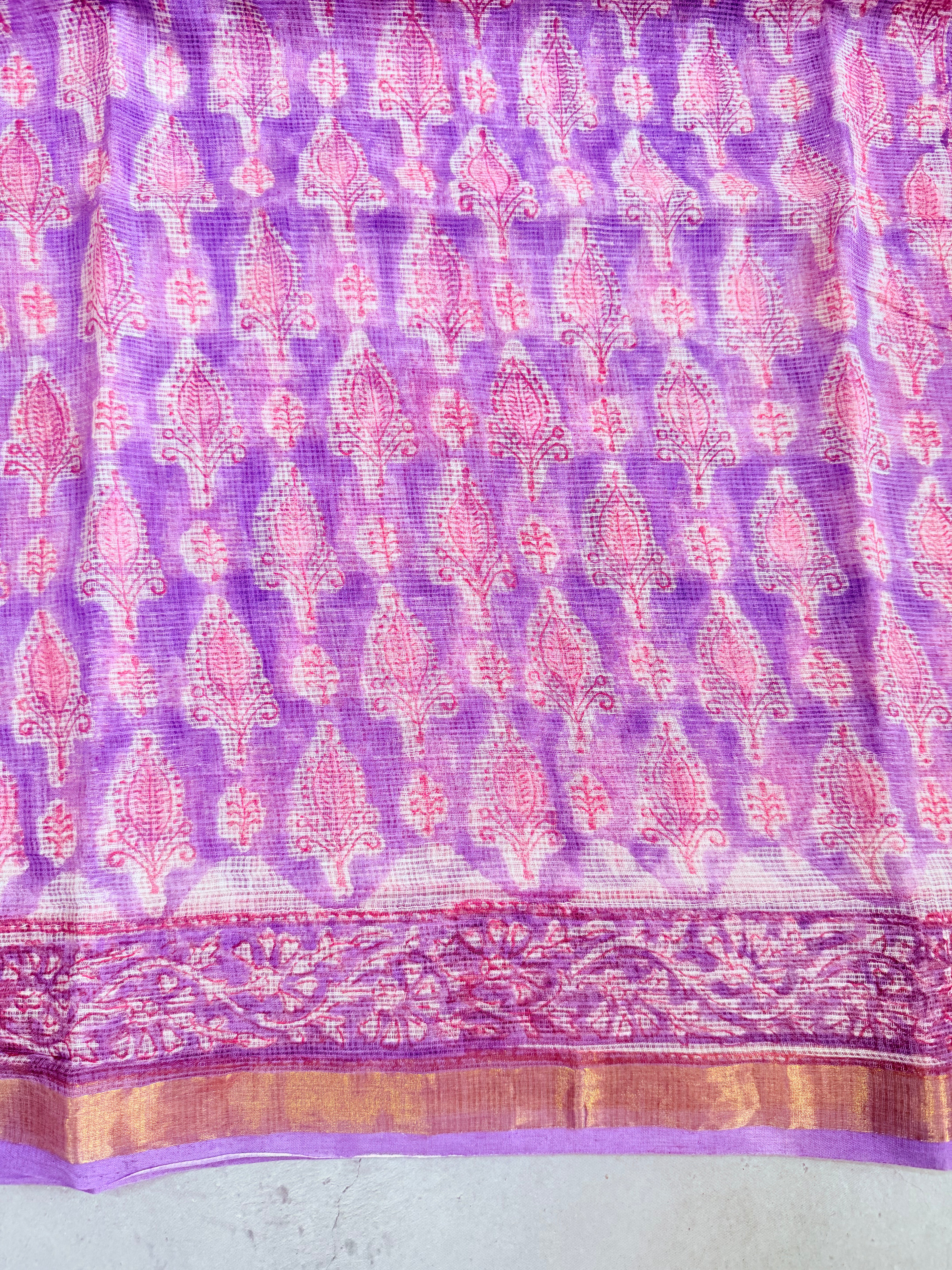 Roja | Lavender Block Printed Kota Saree