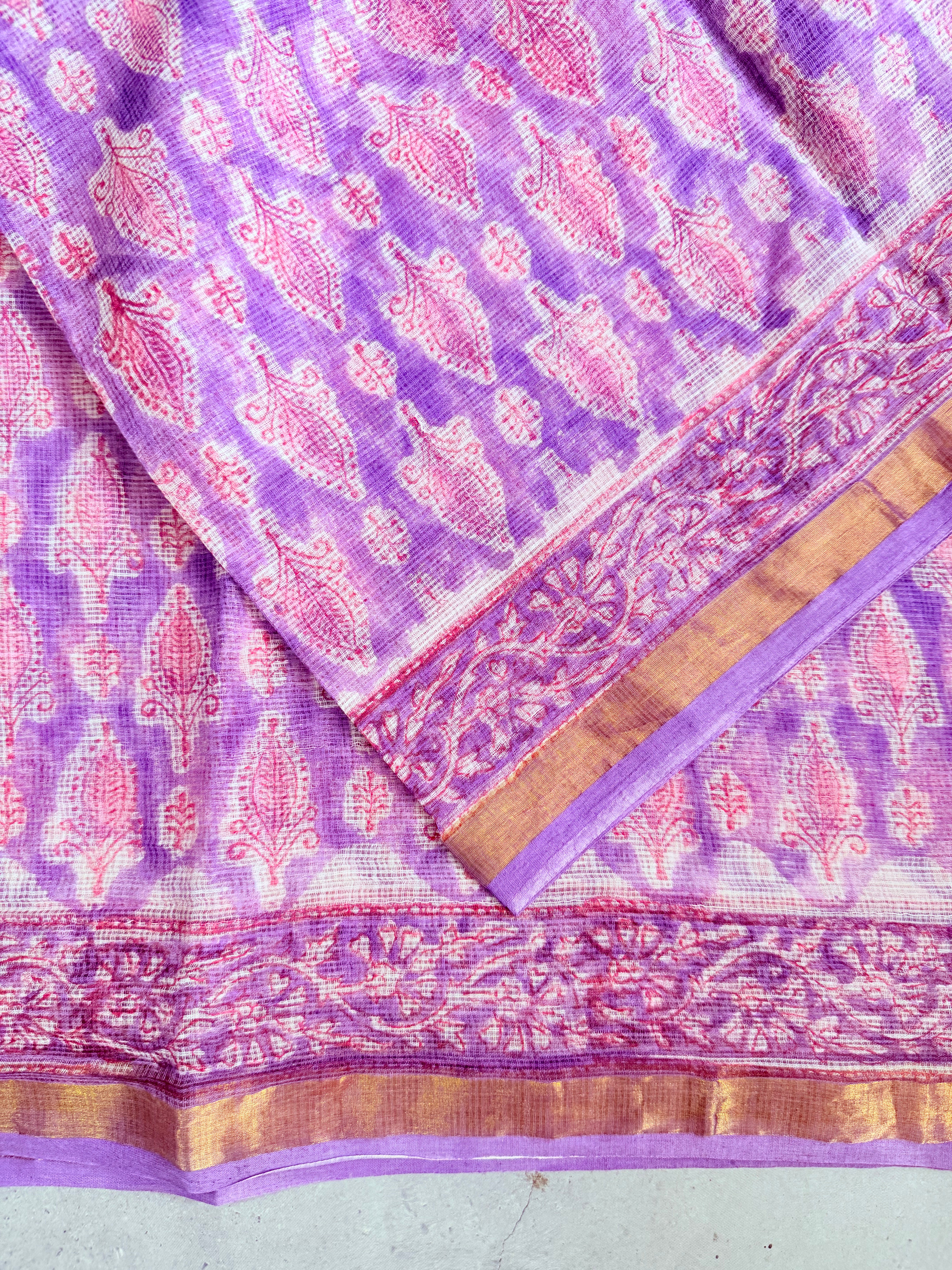 Roja | Lavender Block Printed Kota Saree