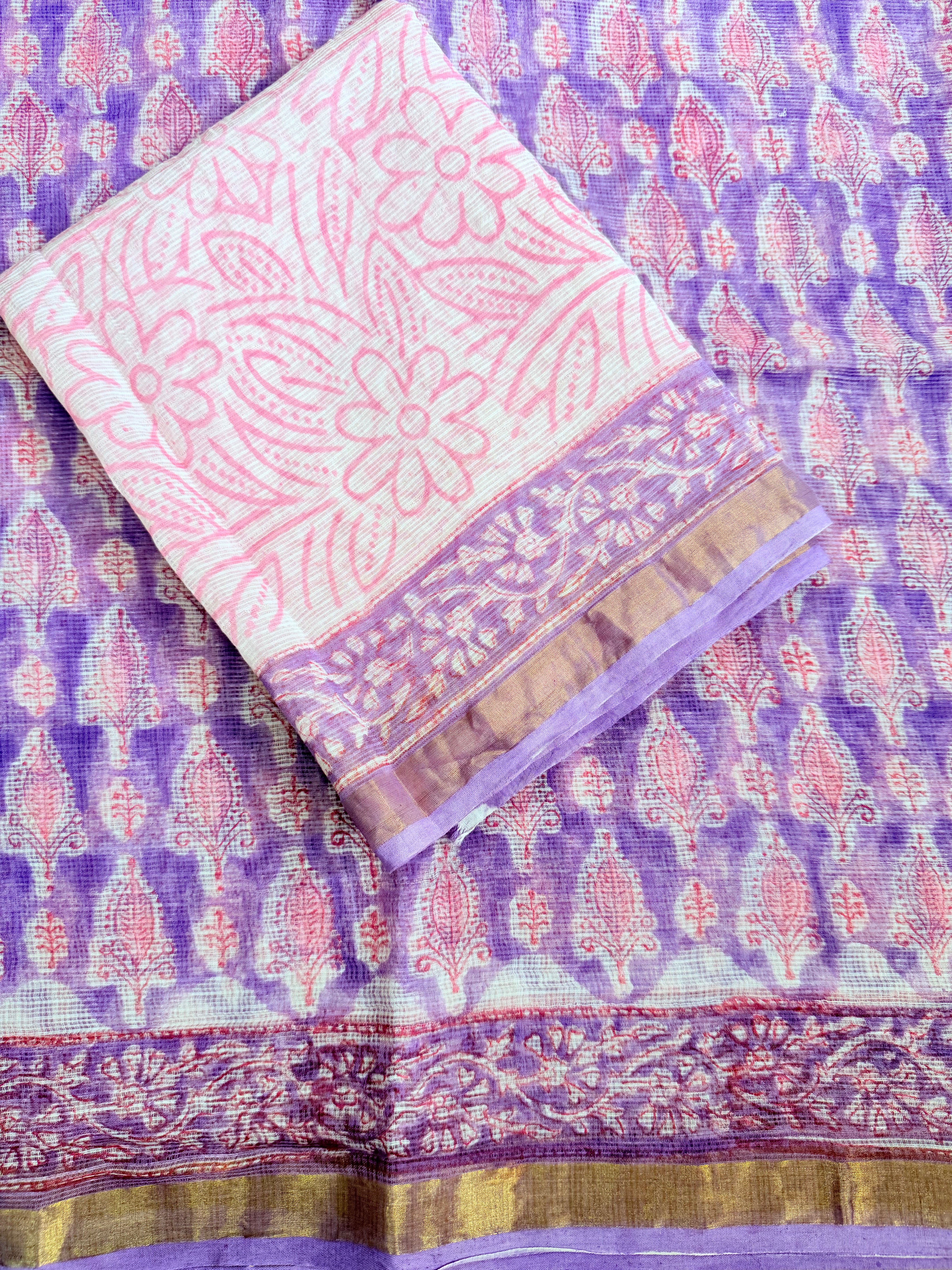 Roja | Lavender Block Printed Kota Saree
